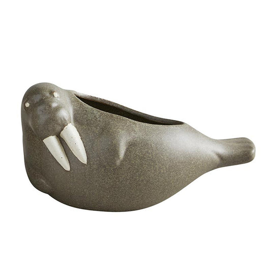 Large Laying Walrus Planter | Ceramic Aquatic Animal Design Pot | 8" x 6"
