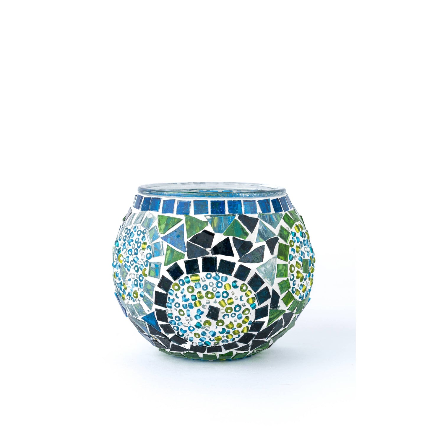 Large Mosaic Glass Candle Holder [in Multicolor and Turquiose]