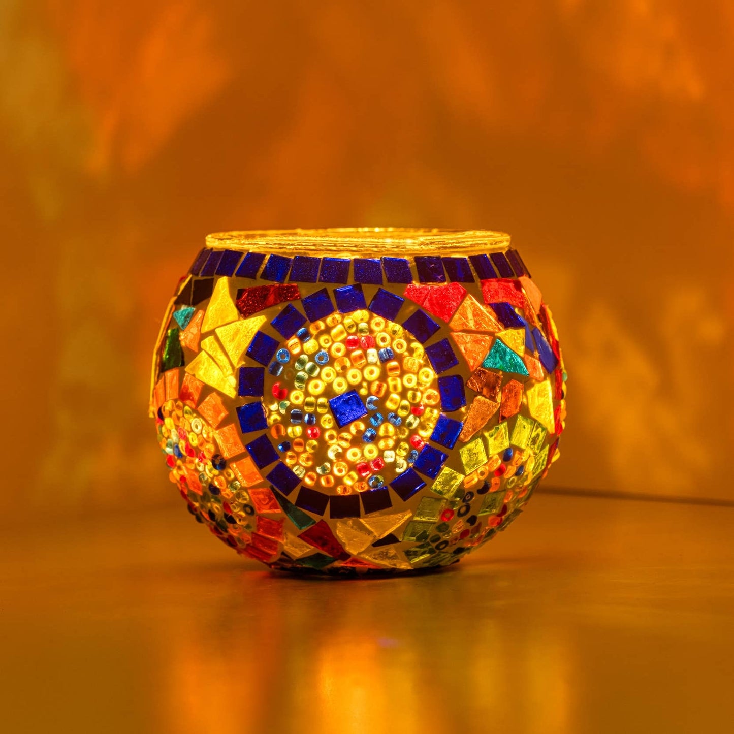 Large Mosaic Glass Candle Holder [in Multicolor and Turquiose]