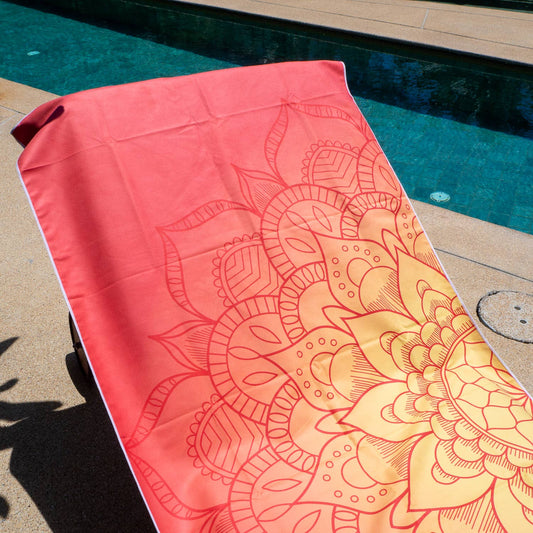Large Orange Mandala Sand-Free Microfiber Beach Towel | 30" x 70" with Mesh Travel Bag