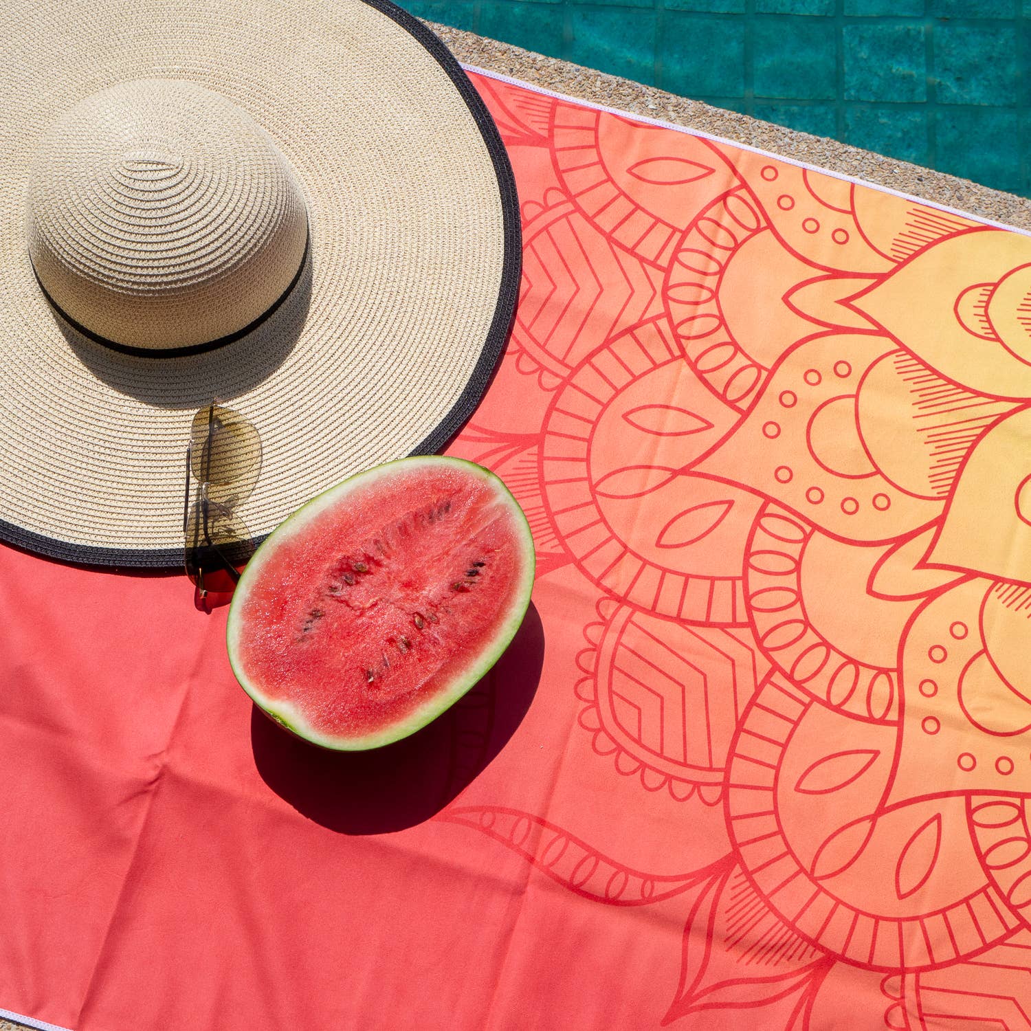 Large Orange Mandala Towel in Travel Bag | Sand-Free Microfiber Beach Towel 30" x 70" with Mesh Bag