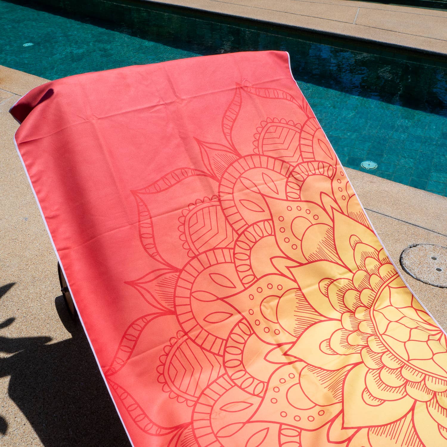 Large Orange Mandala Towel in Travel Bag | Sand-Free Microfiber Beach Towel 30" x 70" with Mesh Bag