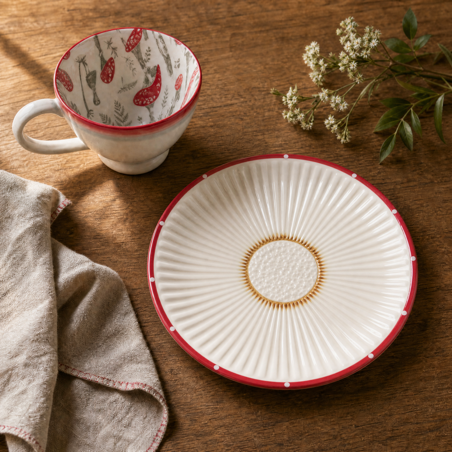 Large Red Stoneware Mushroom Cap Plate | 8.5" Diameter