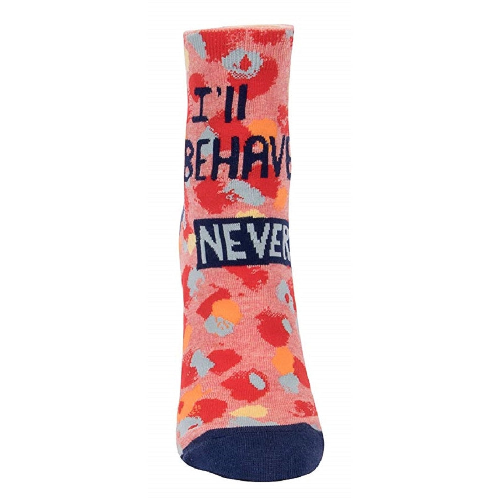 Last Call! I'll Behave Never Women's Ankle Socks in Coral, Red, and Navy | BlueQ at GetBullish