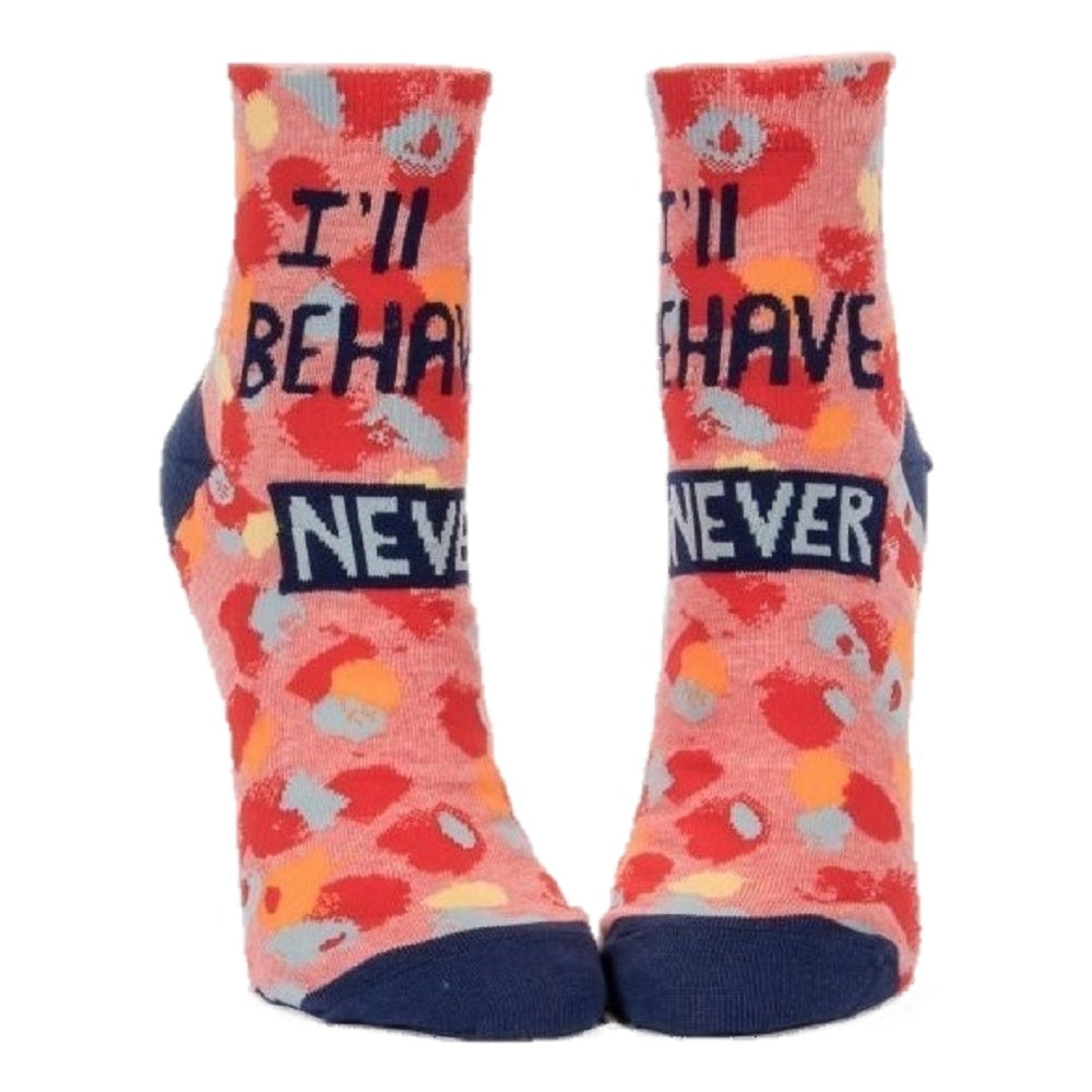 Last Call! I'll Behave Never Women's Ankle Socks in Coral, Red, and Navy | BlueQ at GetBullish