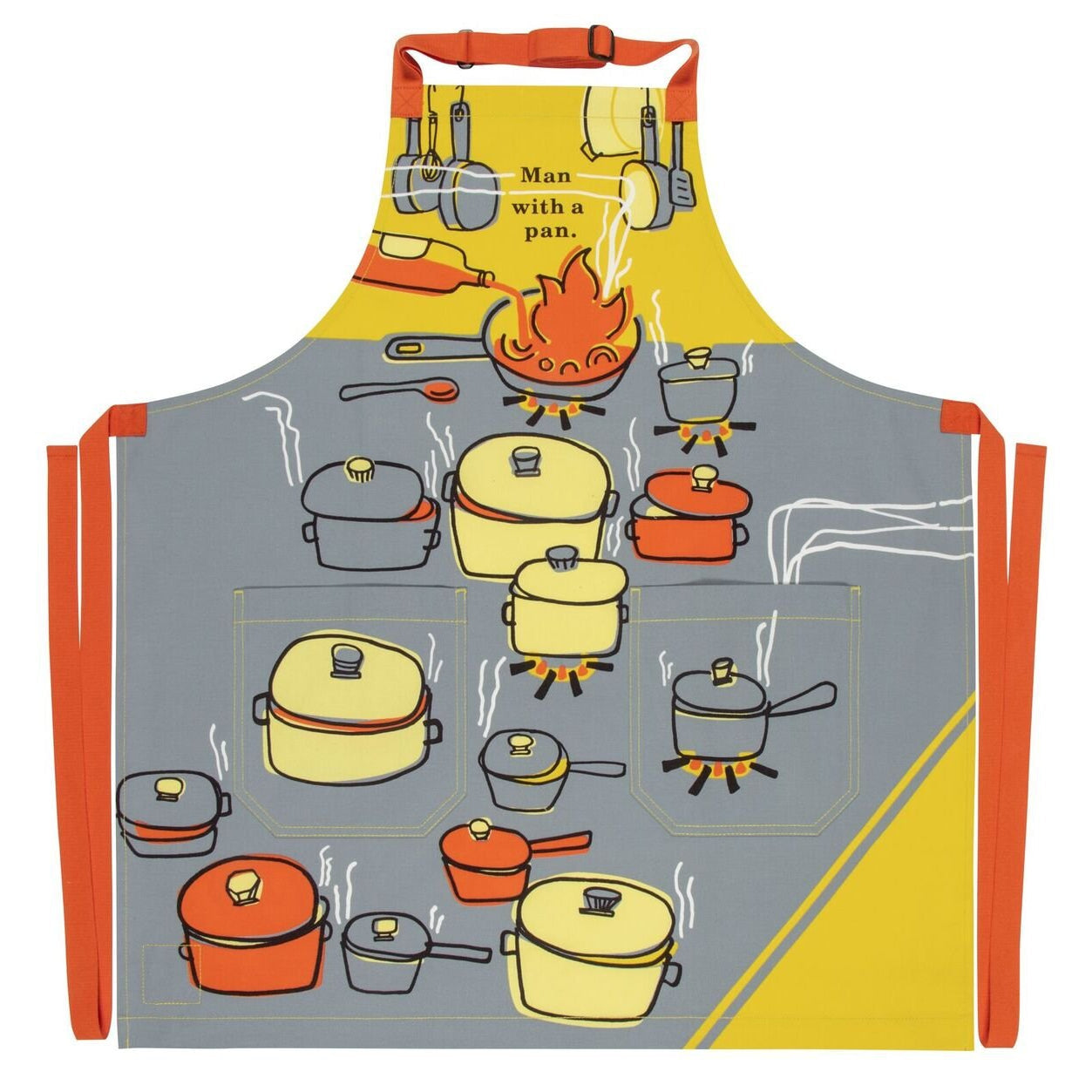Last Call! Man With A Pan Apron Funny Cooking and BBQ Apron Men's Gift 2 Pockets Adjustable Strap 100% Cotton