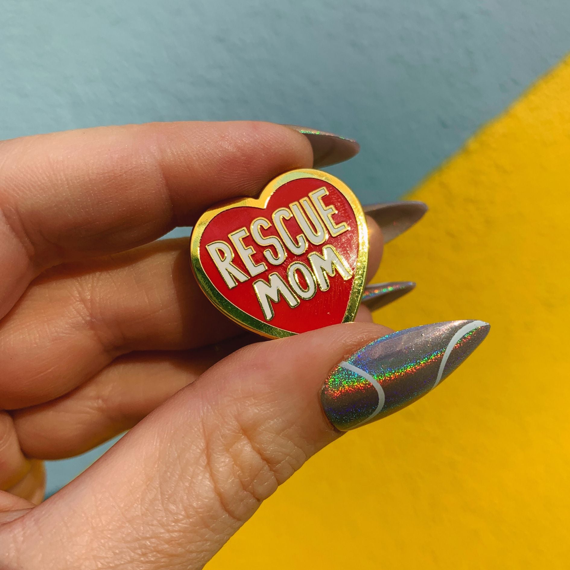 Last Call! Rescue Dog Mom Enamel Pin in Gold Heart