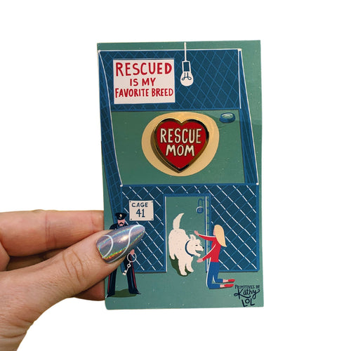 Last Call! Rescue Dog Mom Enamel Pin in Gold Heart