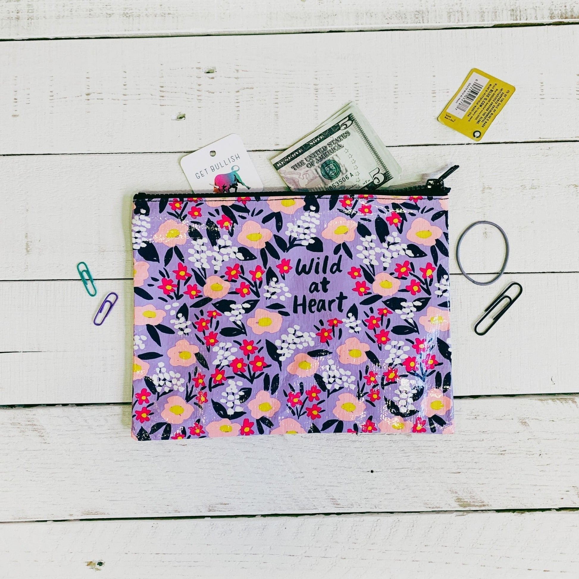 Last Call! Wild At Heart Floral Recycled Material Zipper Pouch | BlueQ at GetBullish