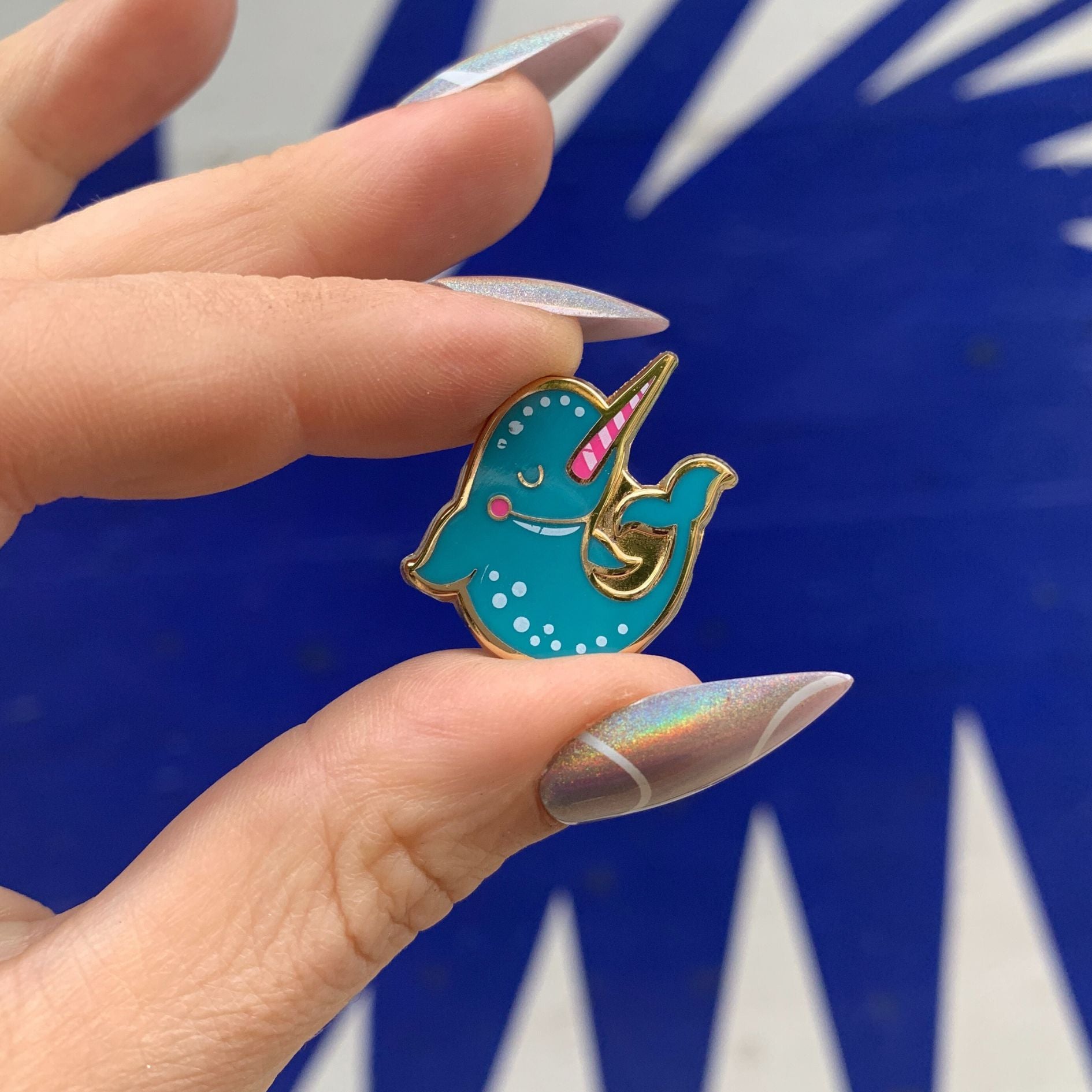 Last Call! You Are Strange & Wonderful Narwhal Enamel Pin in Blue and Pink