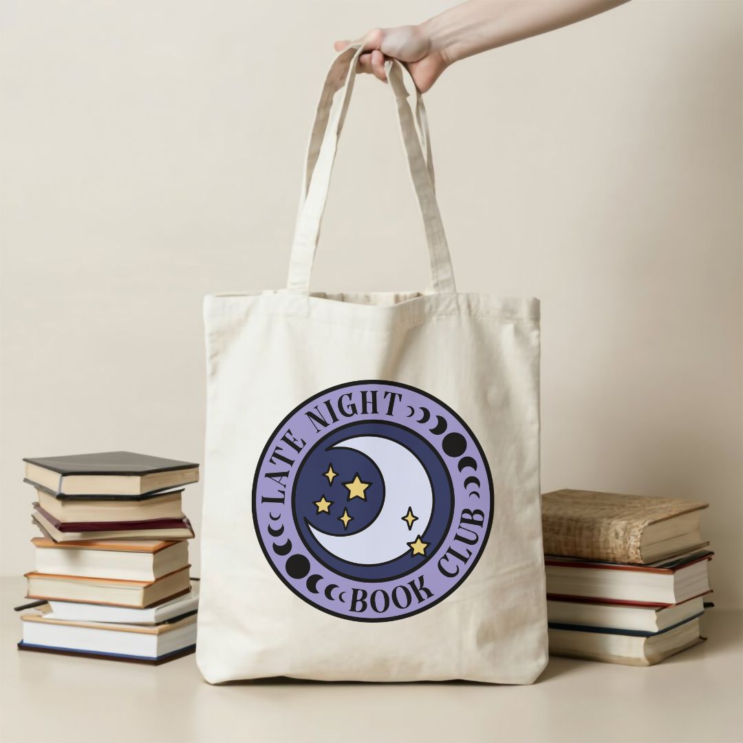 Late Night Book Club Tote Bag | 15" x 16"
