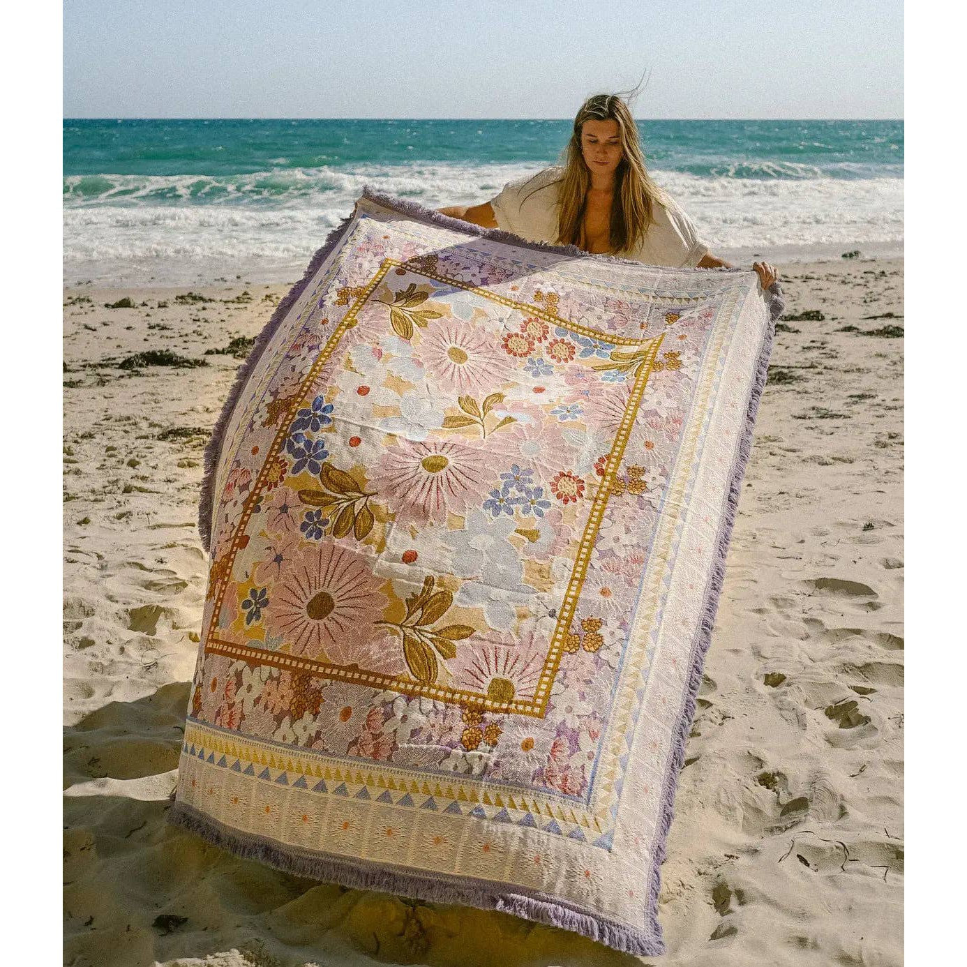 Lavender Throw Blanket or Beach Blanket | Extra Large 63" x 79" Woven Snuggle Blanket, Picnic Mat