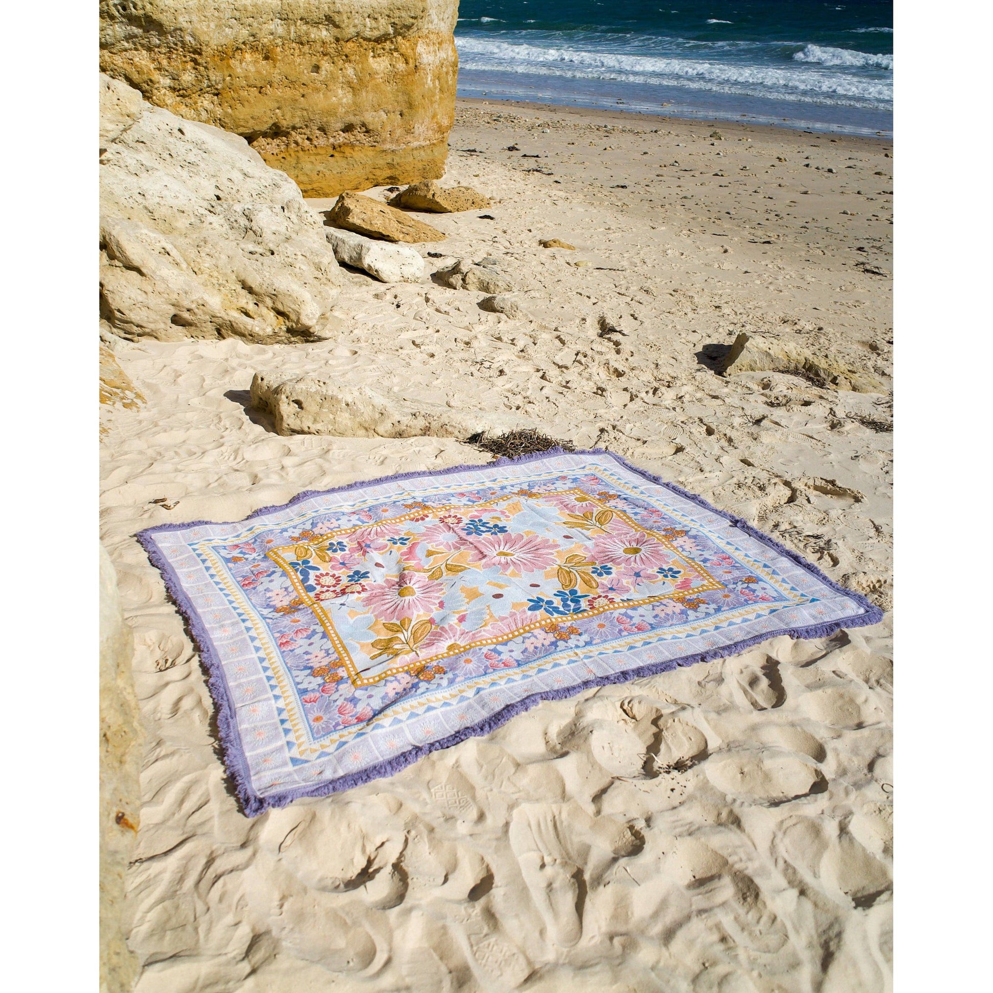 Lavender Throw Blanket or Beach Blanket | Extra Large 63" x 79" Woven Snuggle Blanket, Picnic Mat