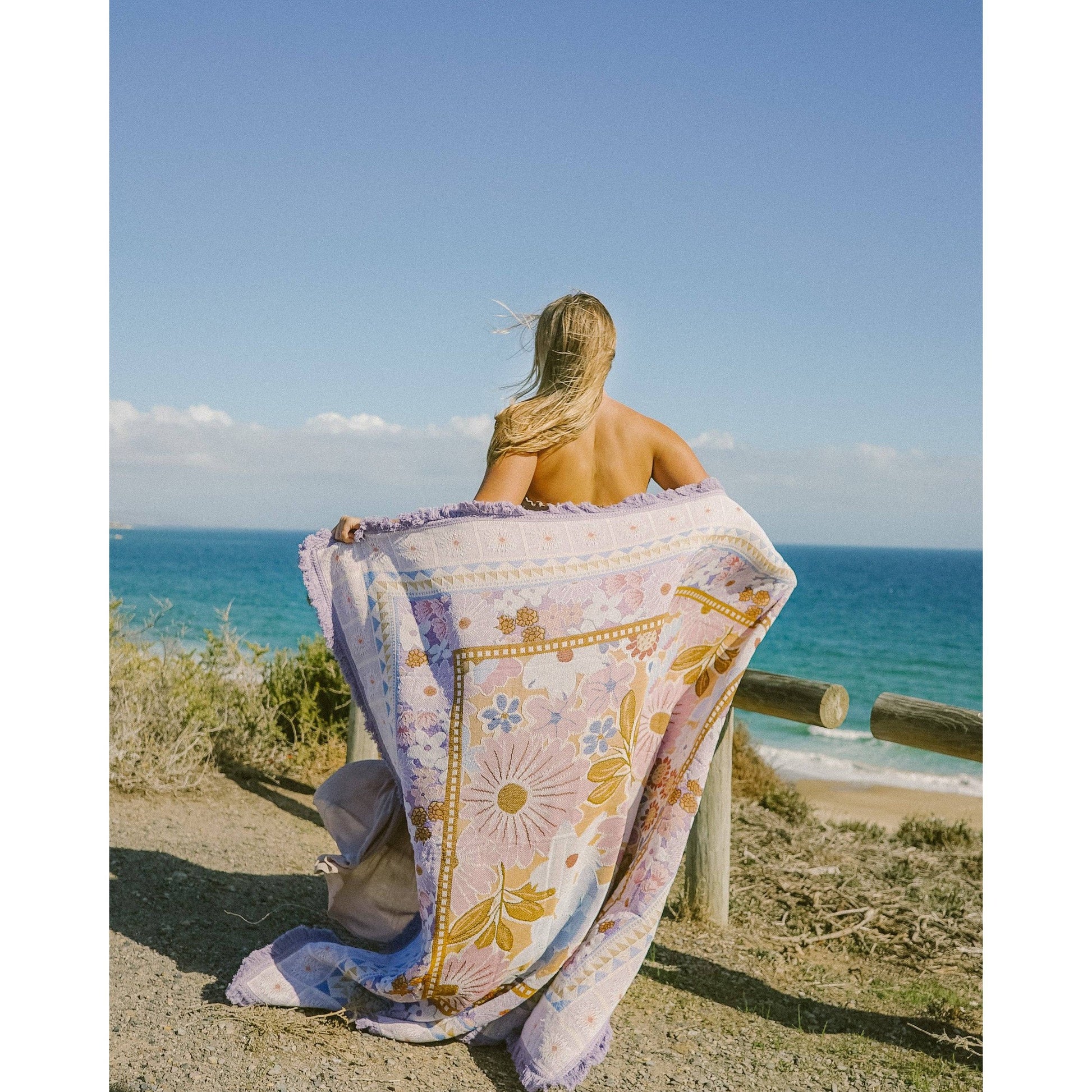 Lavender Throw Blanket or Beach Blanket | Extra Large 63" x 79" Woven Snuggle Blanket, Picnic Mat