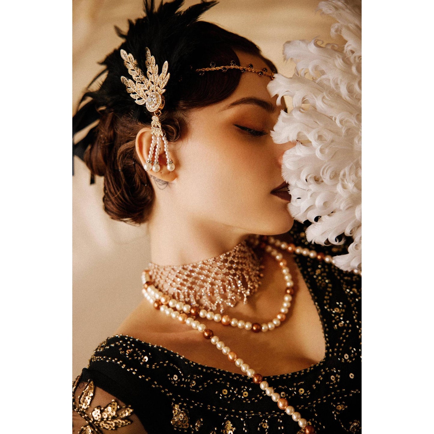 Layered Rhinestone Tassel Choker in Rose Gold