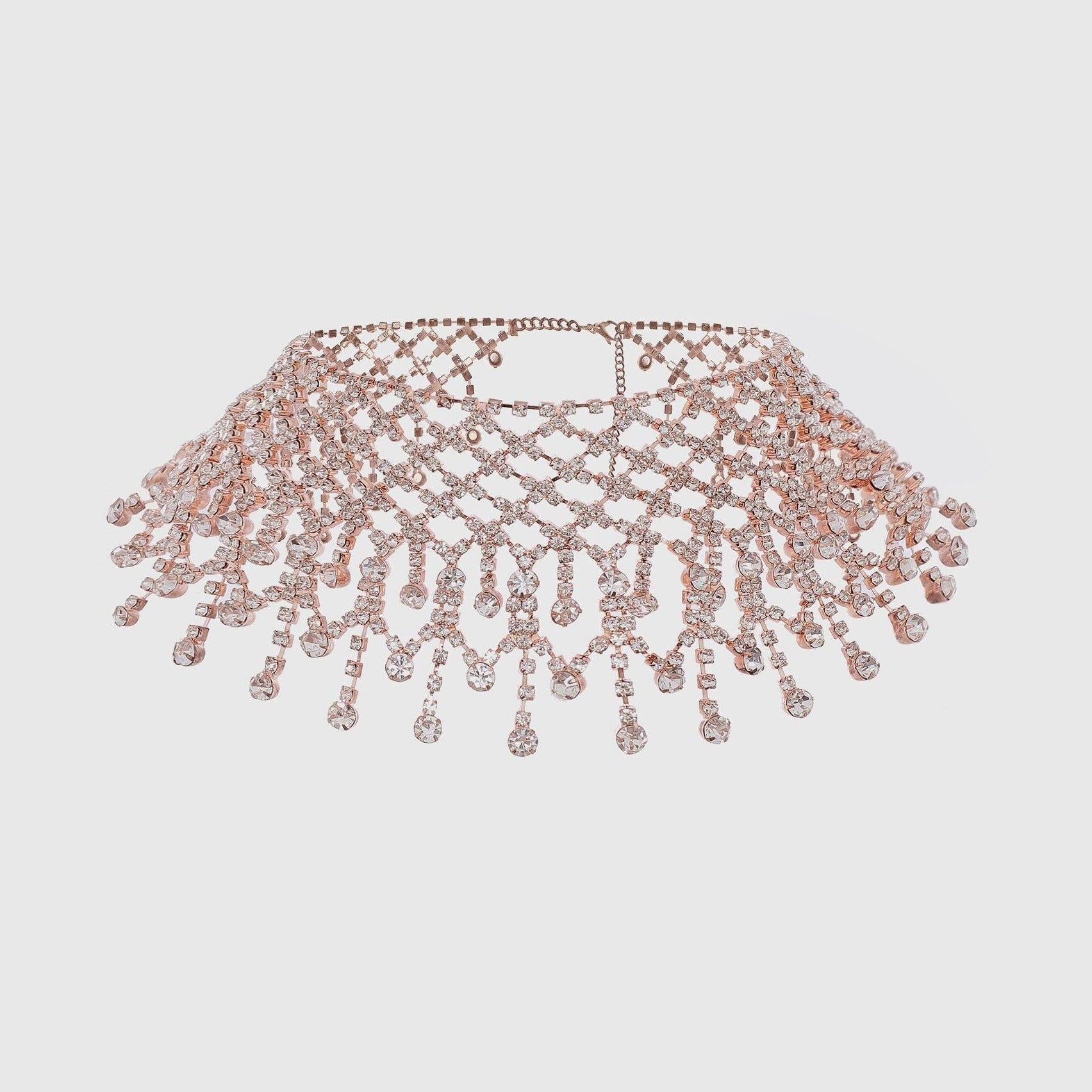 Layered Rhinestone Tassel Choker in Rose Gold