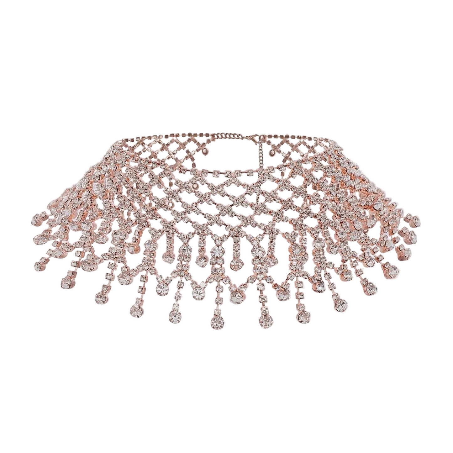 Layered Rhinestone Tassel Choker in Rose Gold
