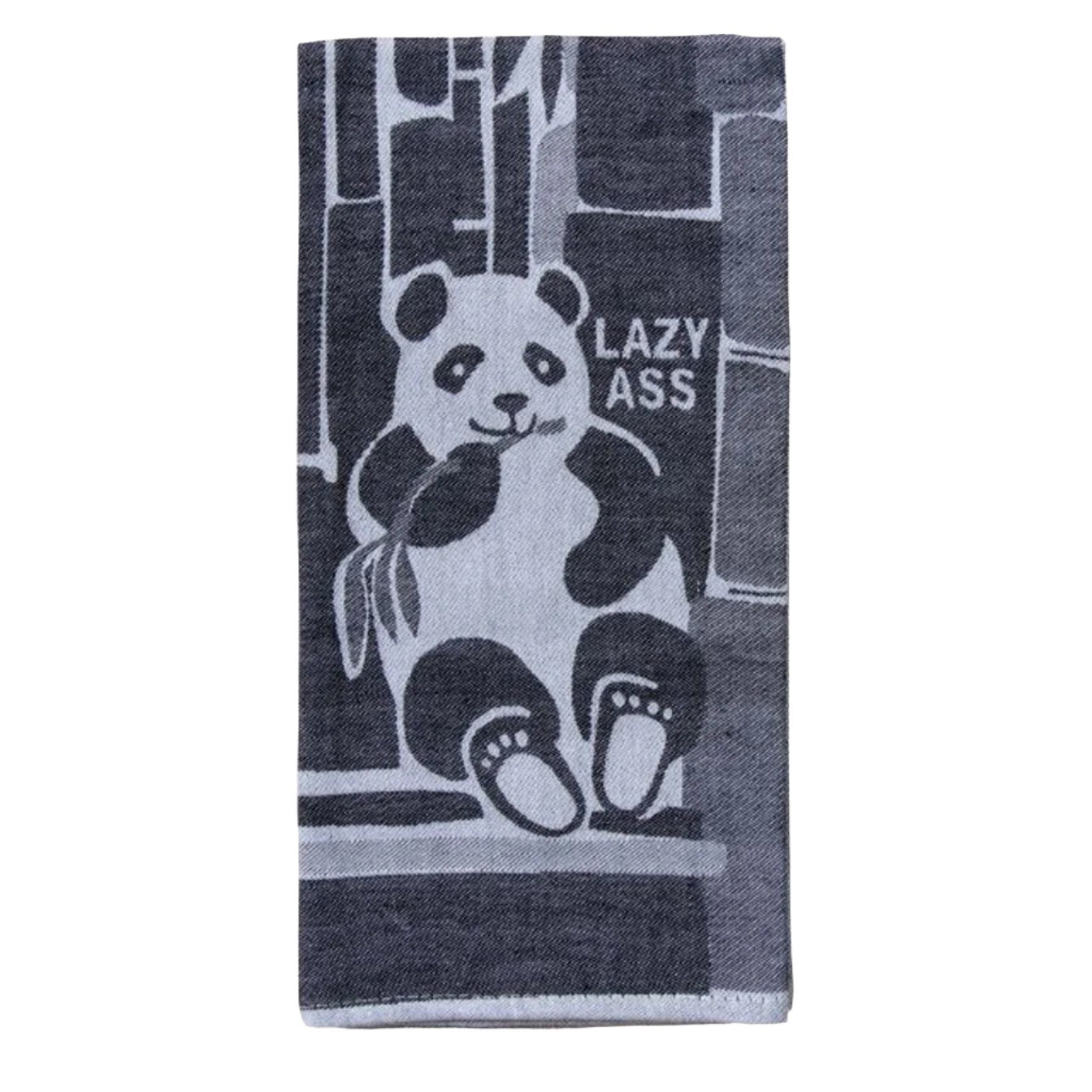 Lazy Ass Panda Eating Bamboo Woven Sweary Funny Snarky Dish Jacquard Towel | BlueQ at GetBullish