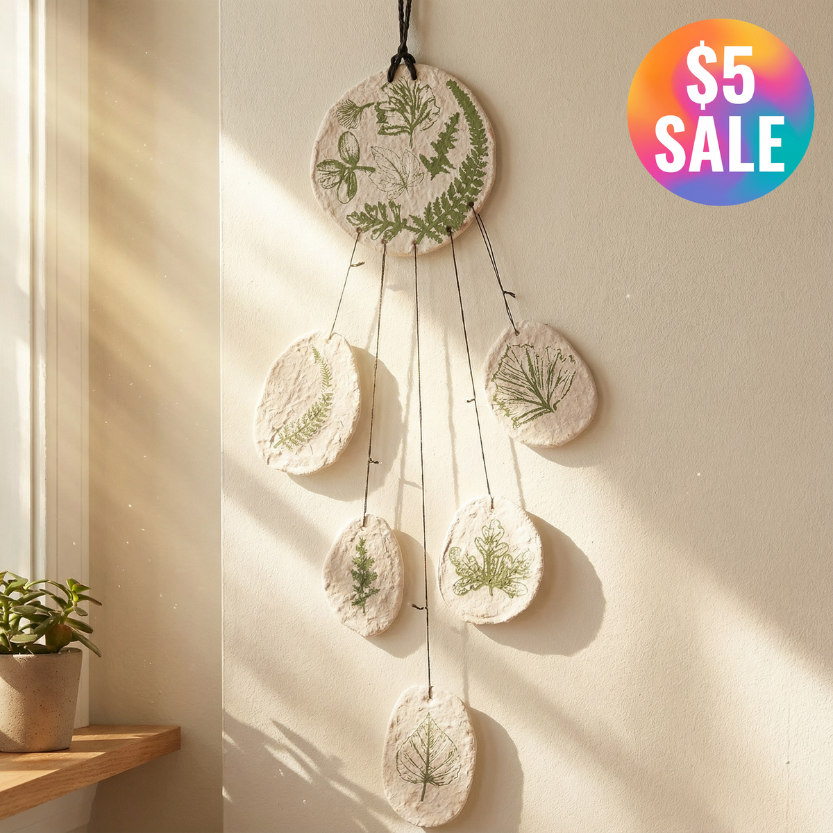 Leaf Study Hanging Decor | Paper-mache Nature-themed Wall Display | 3.75" x 15"