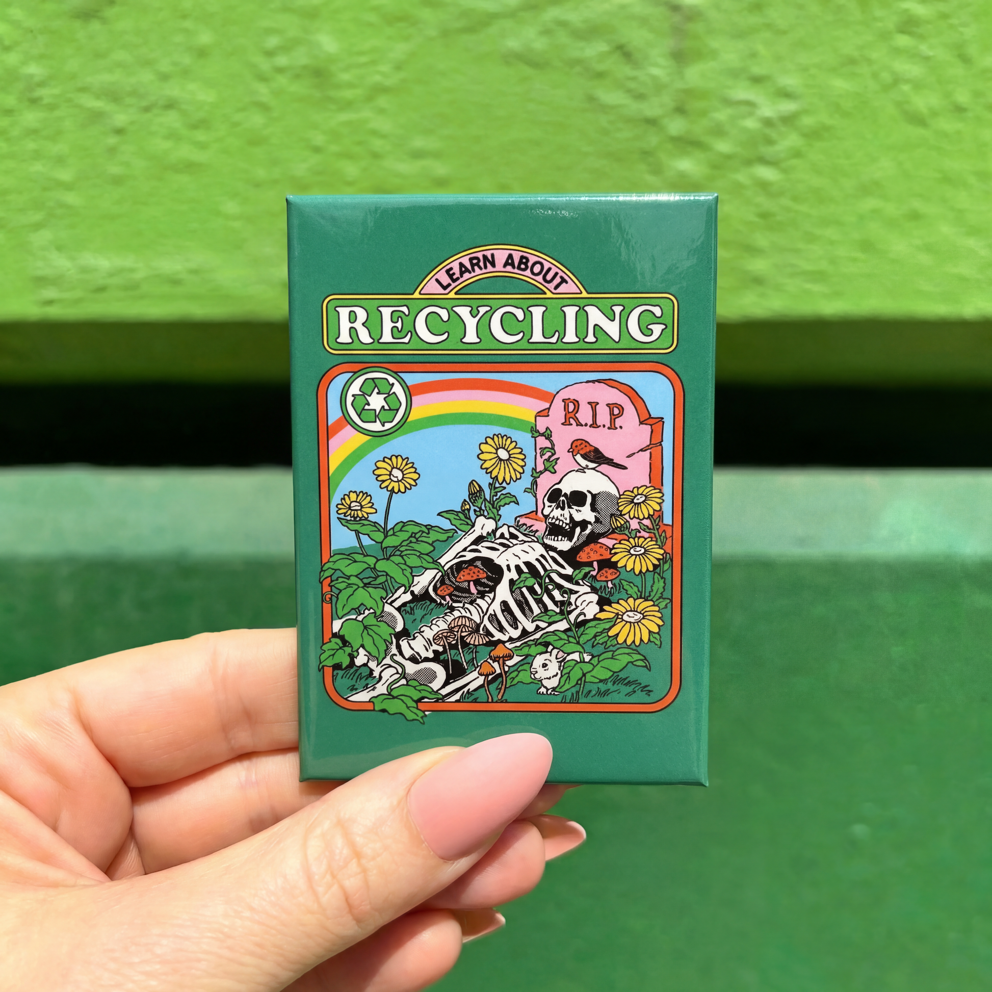 Learn About Recycling Rectangular Magnet | '80s Children's Book Style Satirical Art by Steven Rhodes | 2.5" X 3.5"