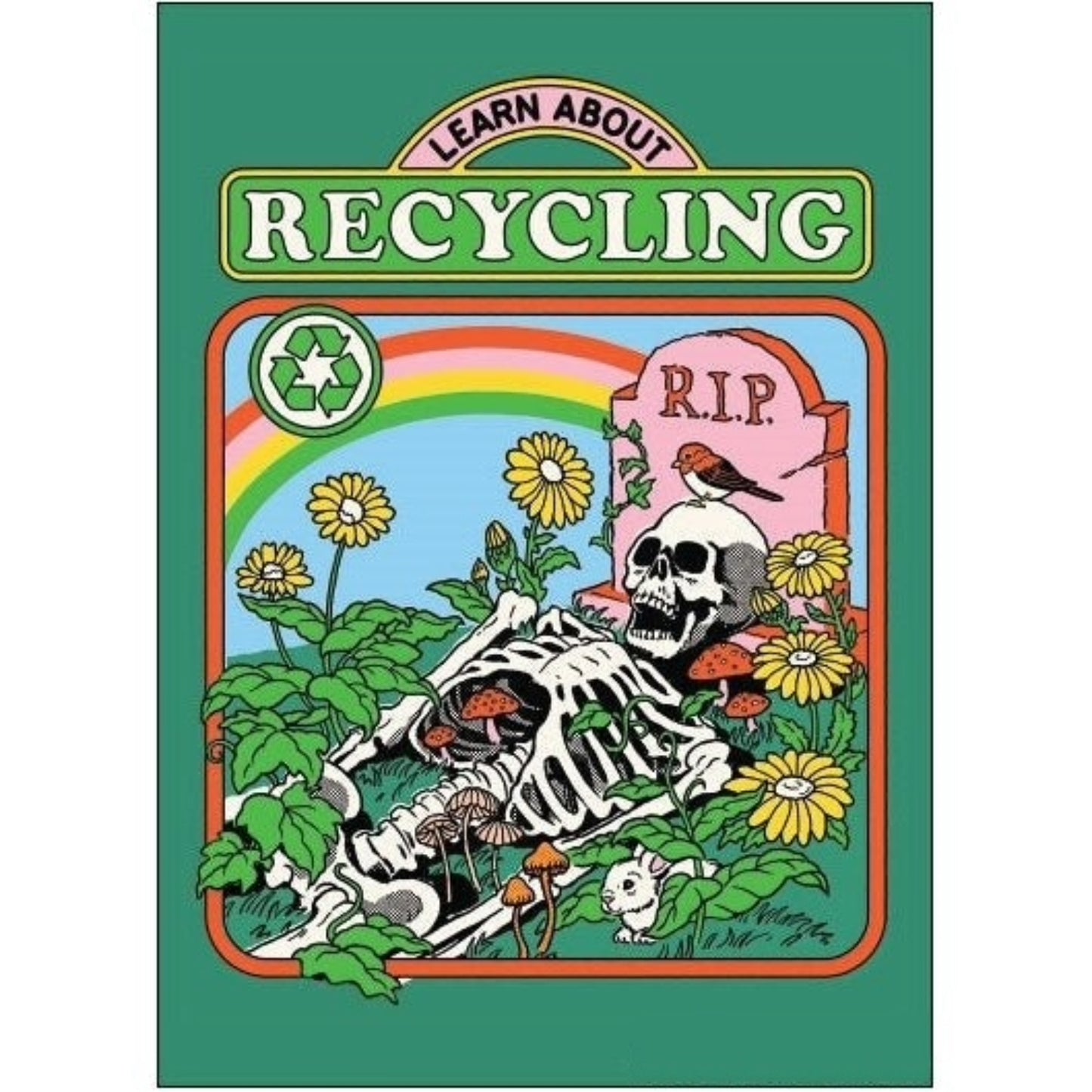 Learn About Recycling Rectangular Magnet | '80s Children's Book Style Satirical Art by Steven Rhodes | 2.5" X 3.5"-Ephemera-The Bullish Store