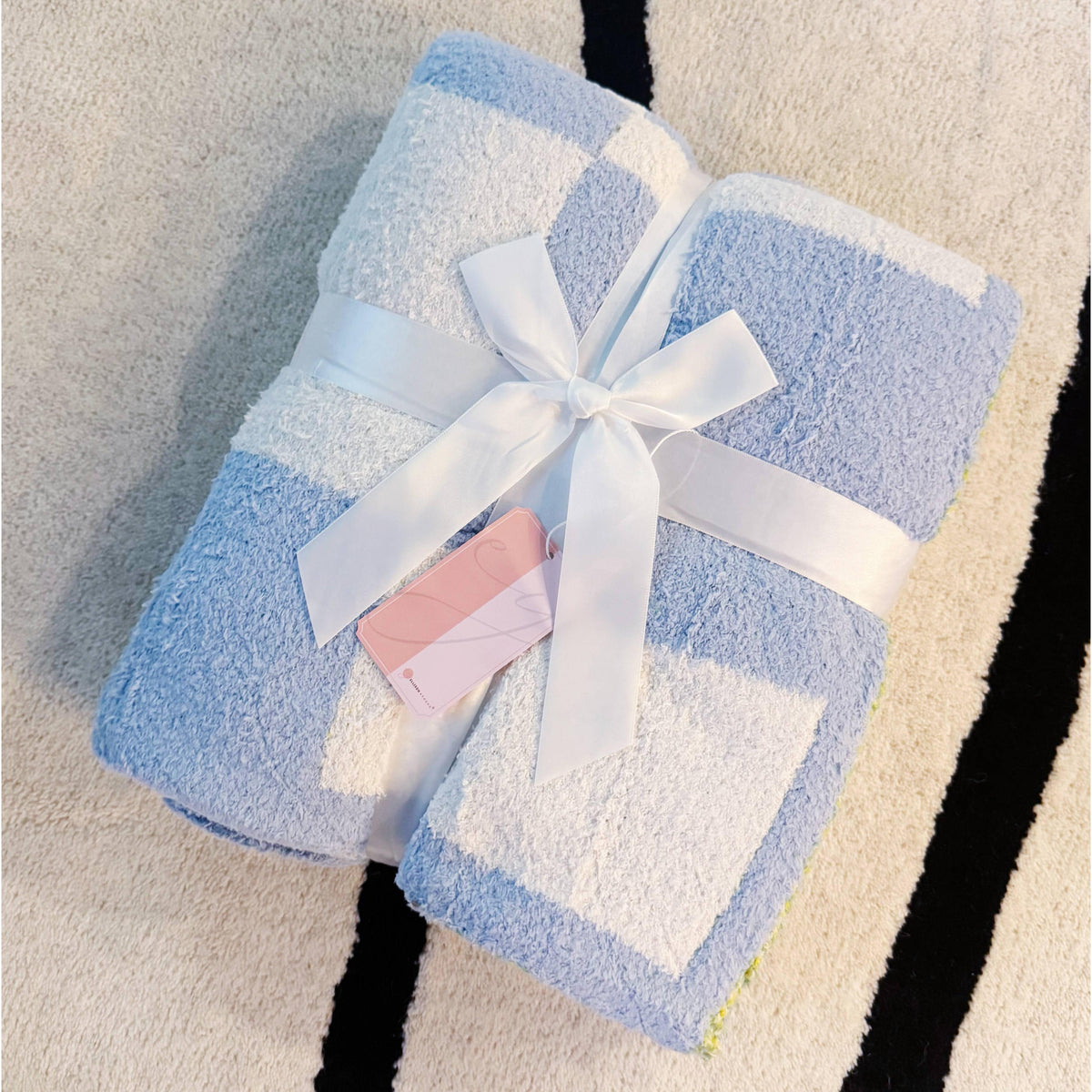 Lemon Drop Gingham Blanket in Blue and White-Ellison+Young-The Bullish Store