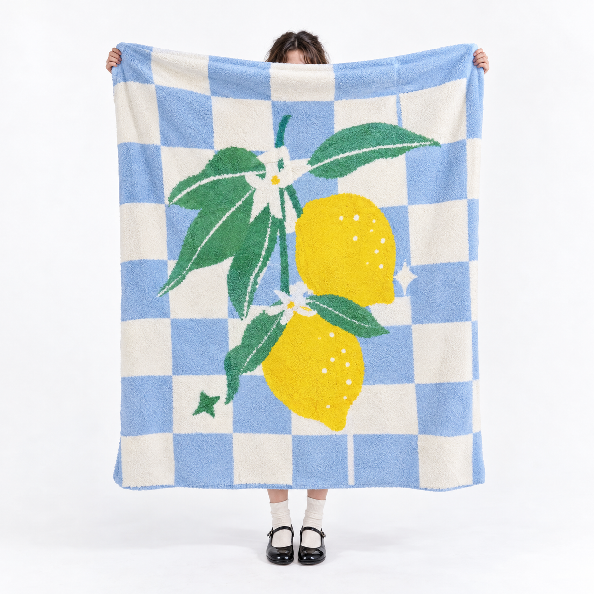 Lemon Drop Gingham Blanket in Blue and White-Ellison+Young-The Bullish Store