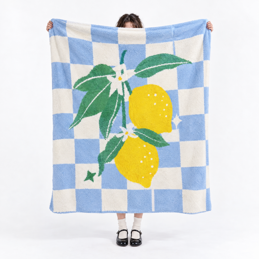 Lemon Drop Gingham Blanket in Blue and White-Ellison+Young-The Bullish Store