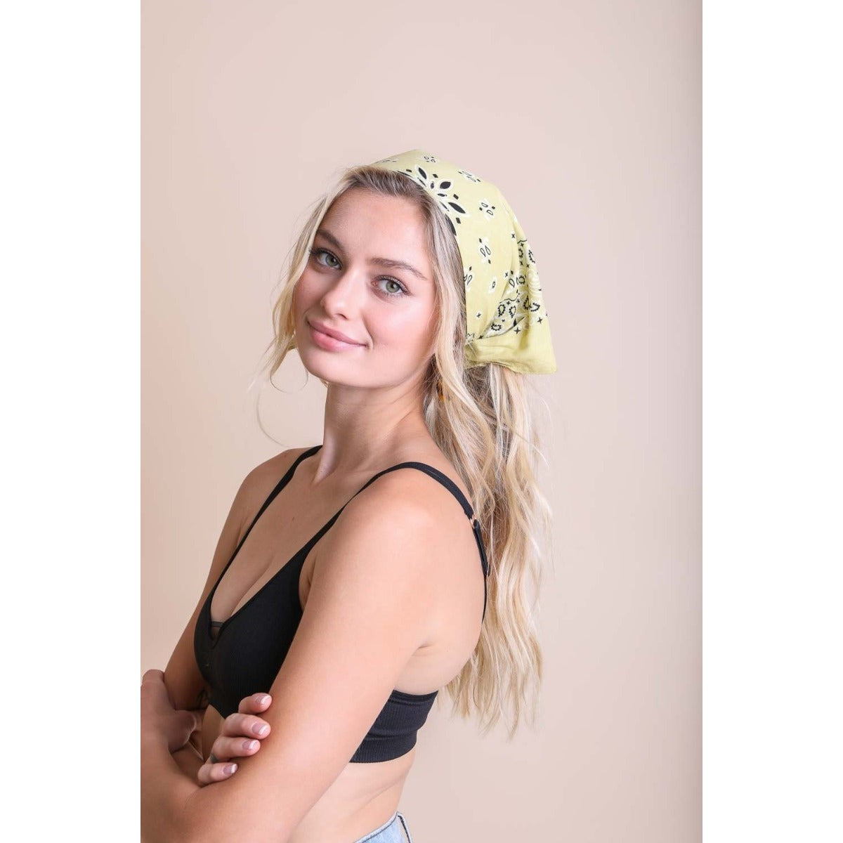 Lemon Muted Color Bandana | Boho Hair Scarf Headwrap