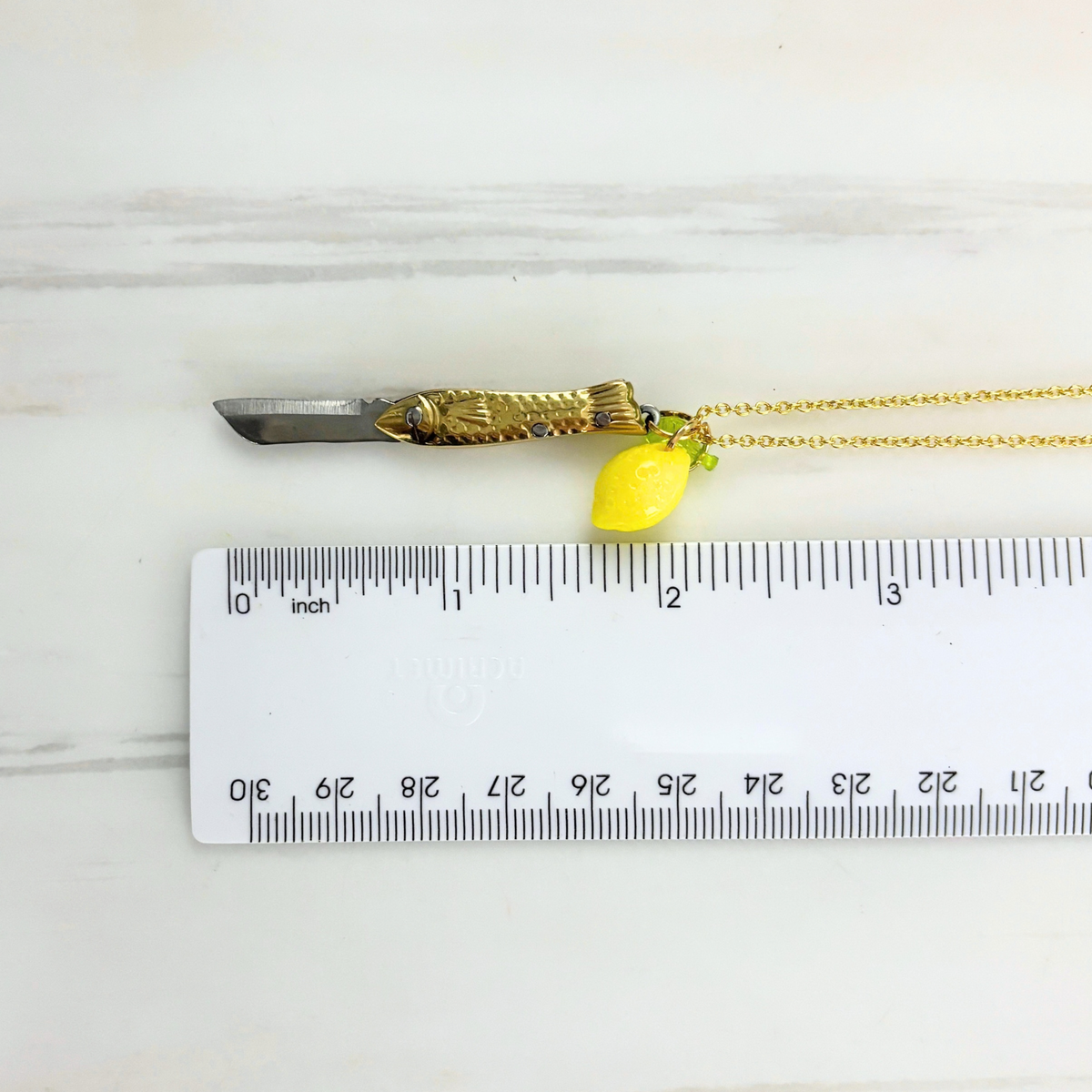Lemon Sardine Knife Necklace | Folding Mini Knife Pendant in Gold with Yellow Lemon Charm | GetBullish-GetBullish-The Bullish Store