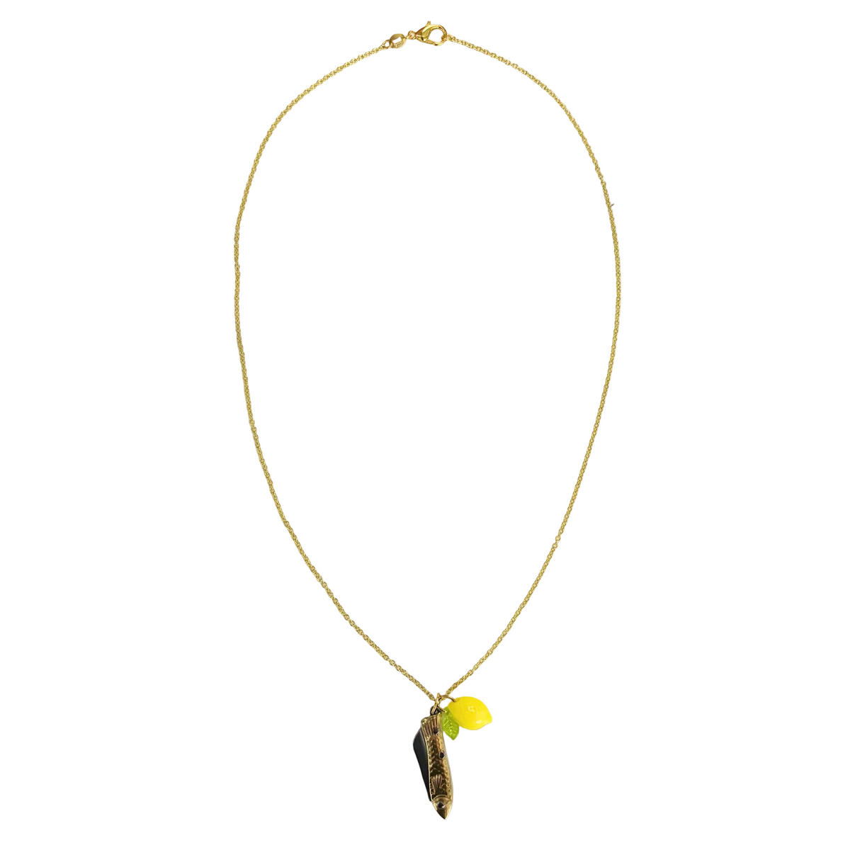 Lemon Sardine Knife Necklace | Folding Mini Knife Pendant in Gold with Yellow Lemon Charm | GetBullish-GetBullish-The Bullish Store