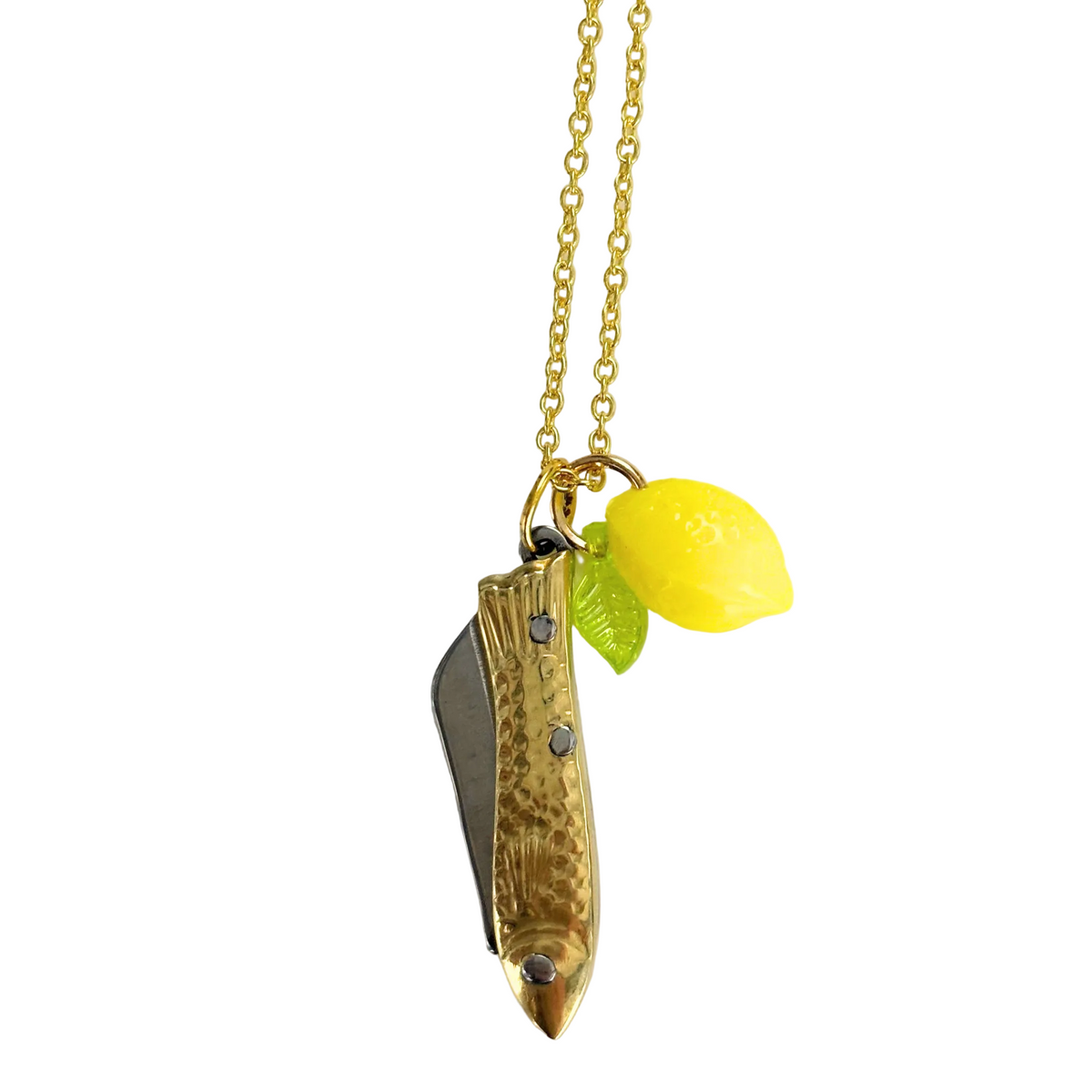 Lemon Sardine Knife Necklace | Folding Mini Knife Pendant in Gold with Yellow Lemon Charm | GetBullish-GetBullish-The Bullish Store
