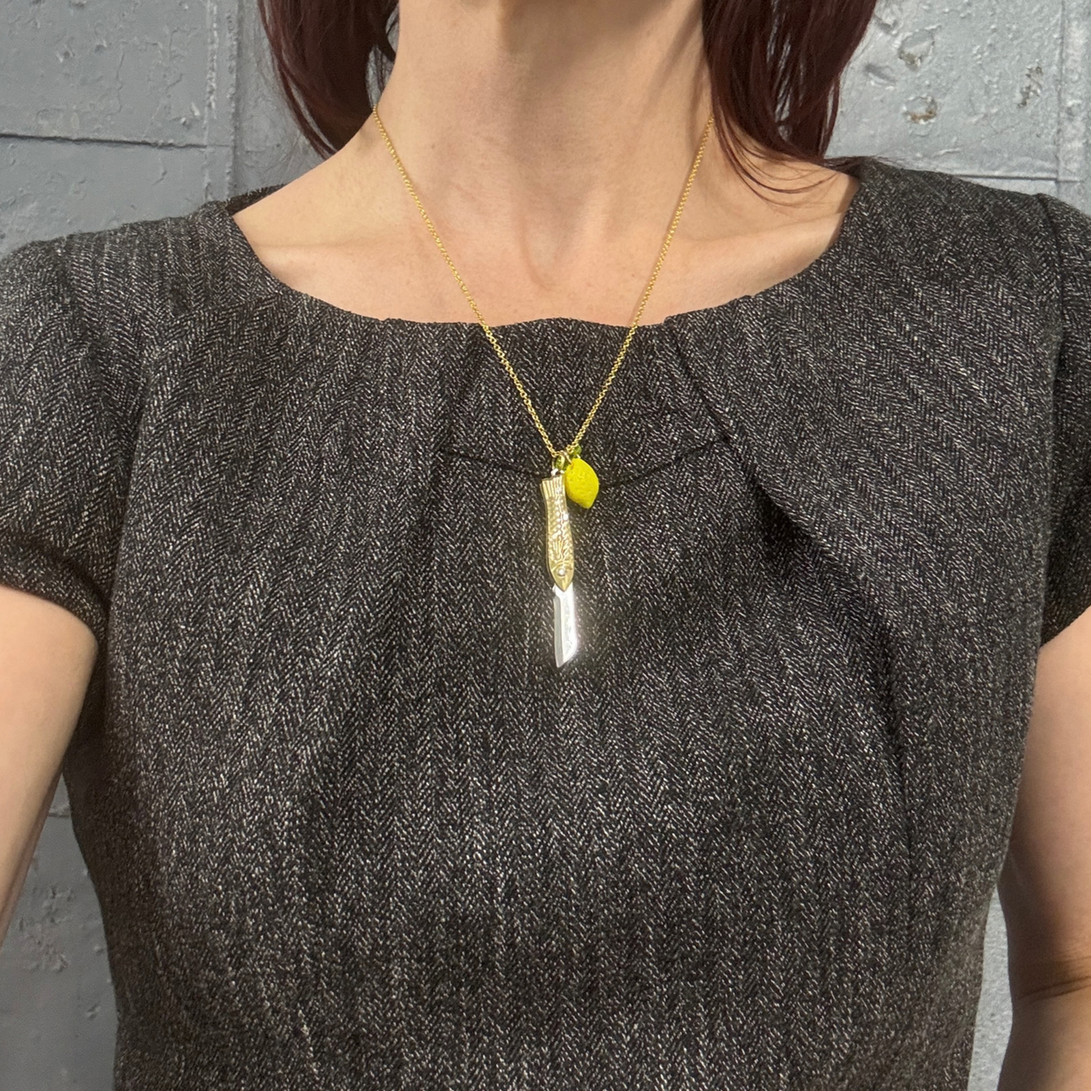 Lemon Sardine Knife Necklace | Folding Mini Knife Pendant in Gold with Yellow Lemon Charm | GetBullish-GetBullish-The Bullish Store