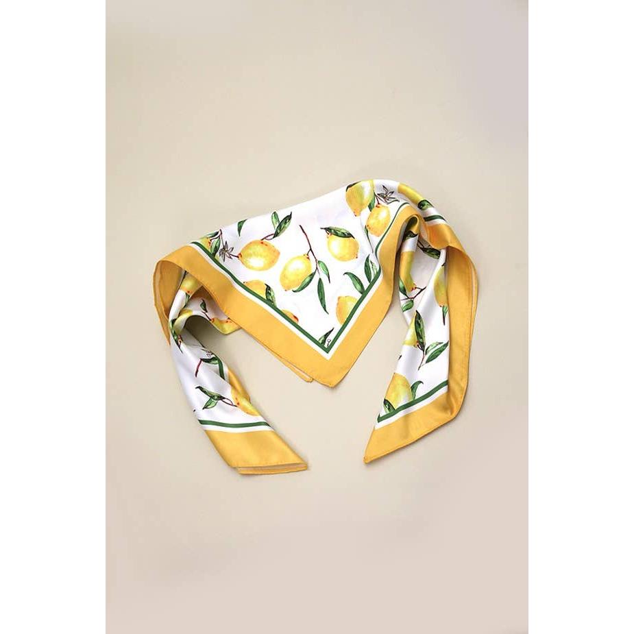 Lemons Silky Feel Bandana Scarf | 21.7" Square Bag Accessories Neck Scarf