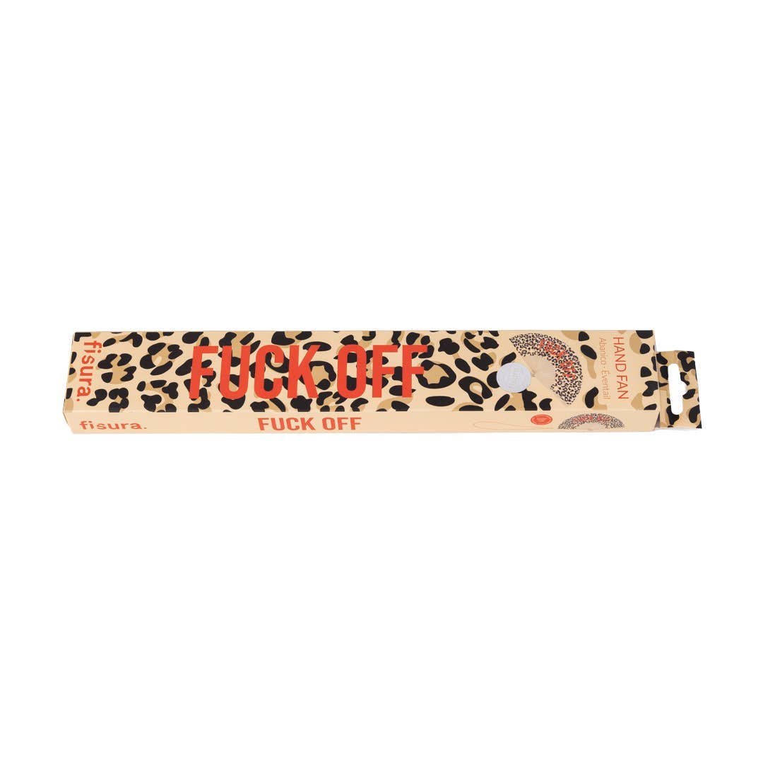 Leopard Print Wooden Hand Fan | Fuck Off
