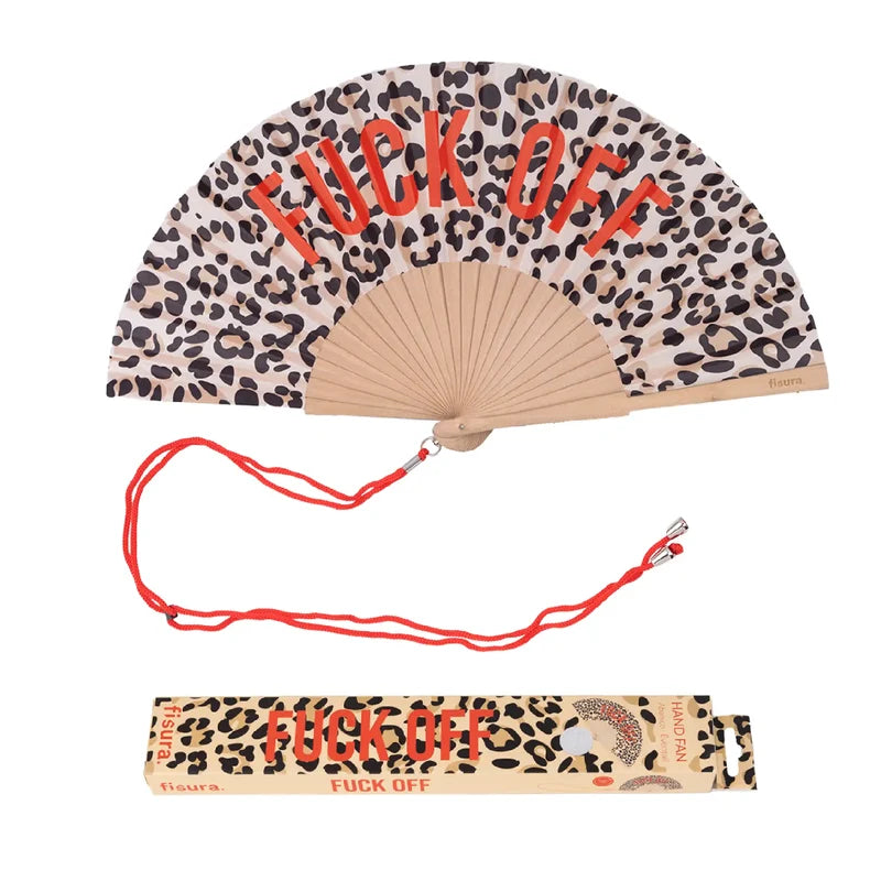 Leopard Print Wooden Hand Fan | Fuck Off