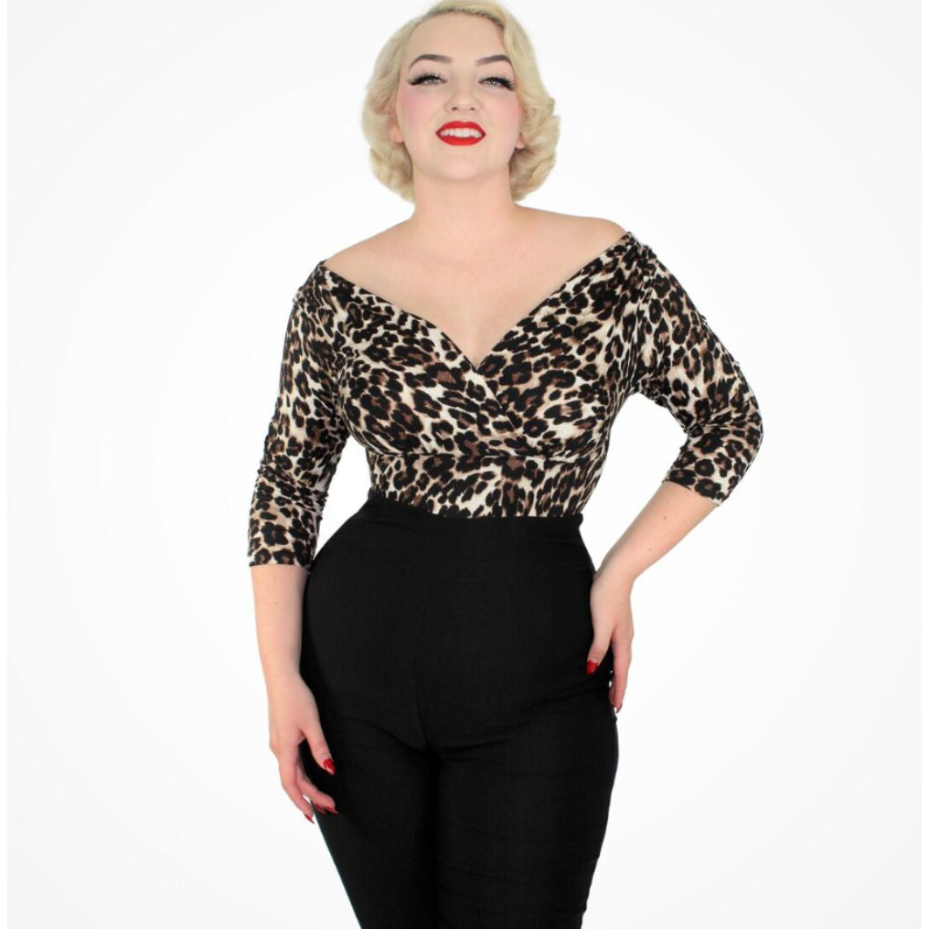 Leopard Three Quarter Sleeve Overlap Top [Available in Sizes SM-XL]