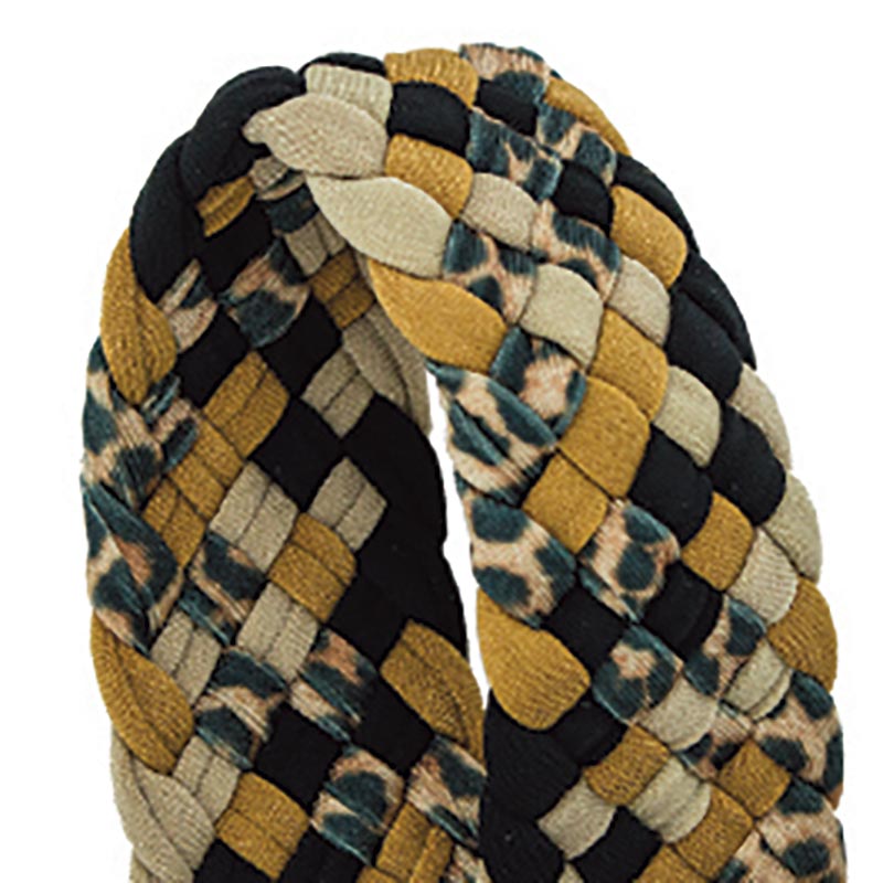 Leopard/Black Wide Braid Pom Single Headband | Nylon Headband Hair Accessory