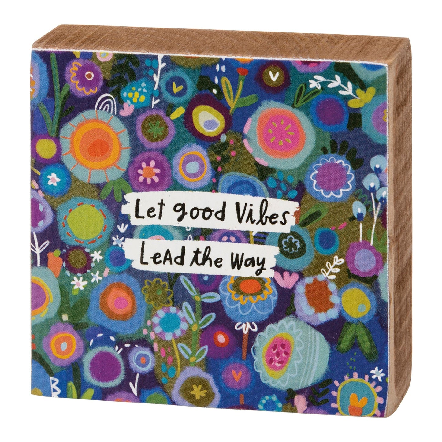 Let Good Vibes Lead The Way Block Sign | Square Wooden Wall Art | 3" x 3"