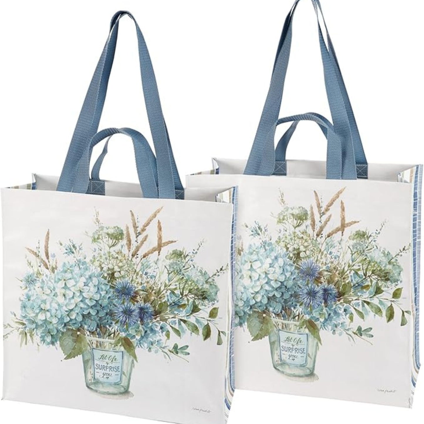 Two tote bags with floral designs