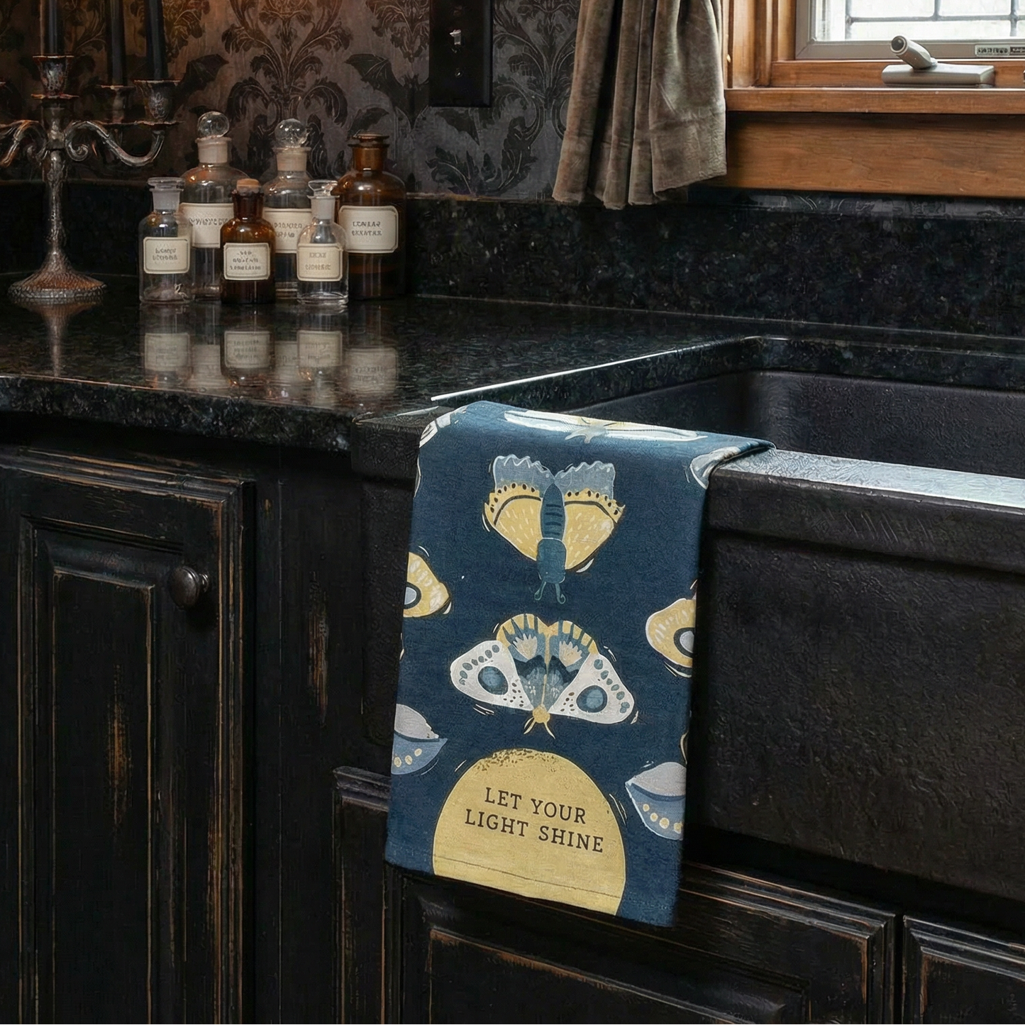 Let Your Light Shine Gothic Moth Dish Cloth Towel