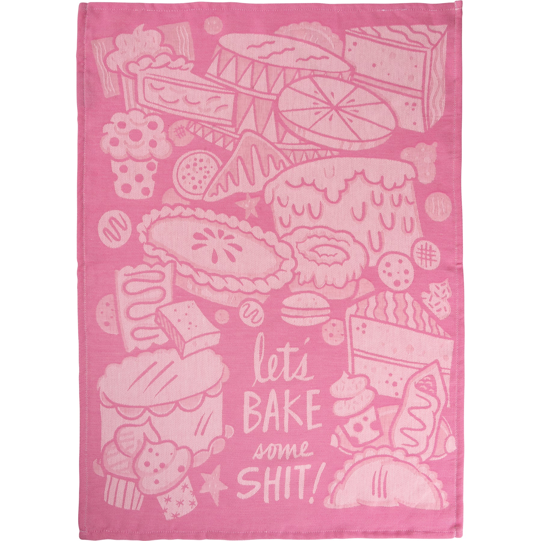 Let's Bake Some Shit Woven Pink Funny Snarky Dish Cloth Towel | Ultra Soft and Absorbent Jacquard | All-Over Design | Unfolds 20" x 28" | Giftable