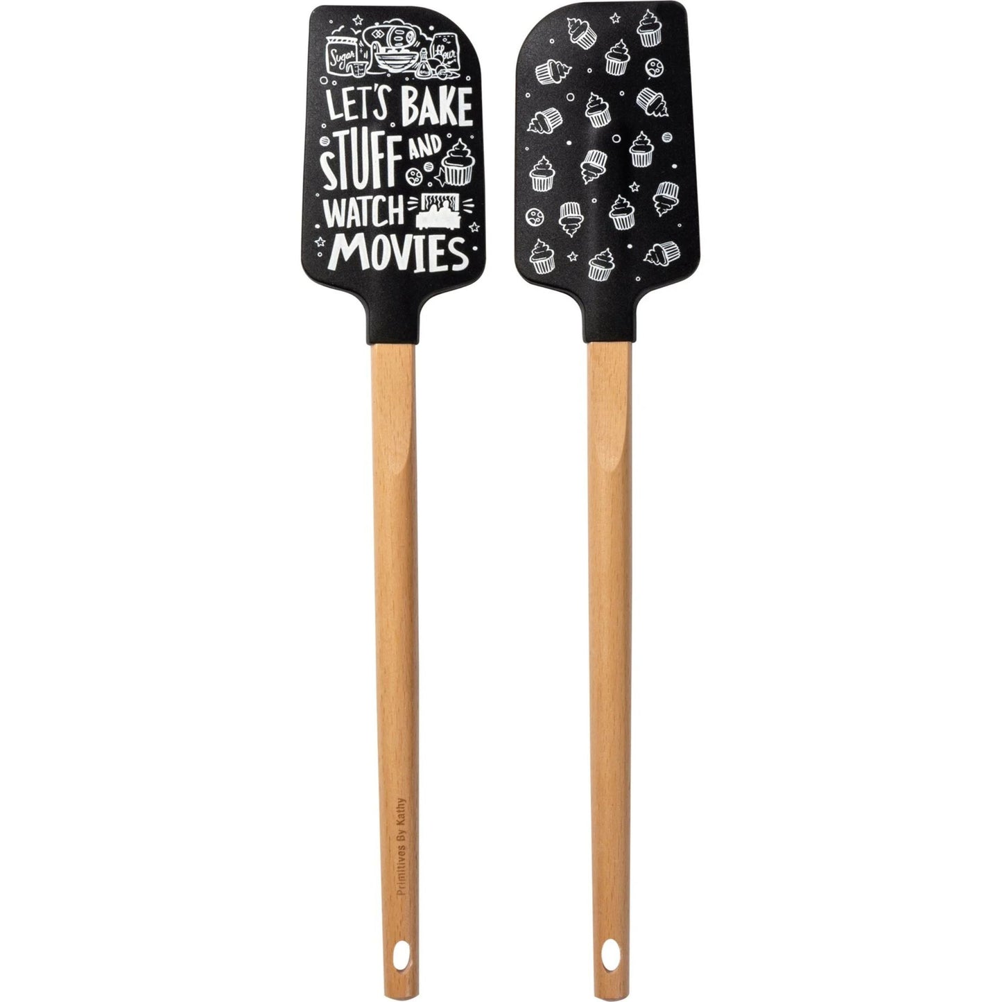 Let’s Bake Stuff and Watch Movies Silicone Spatula with Wooden Handle | Heat Resistant Kitchen Baking Utensil
