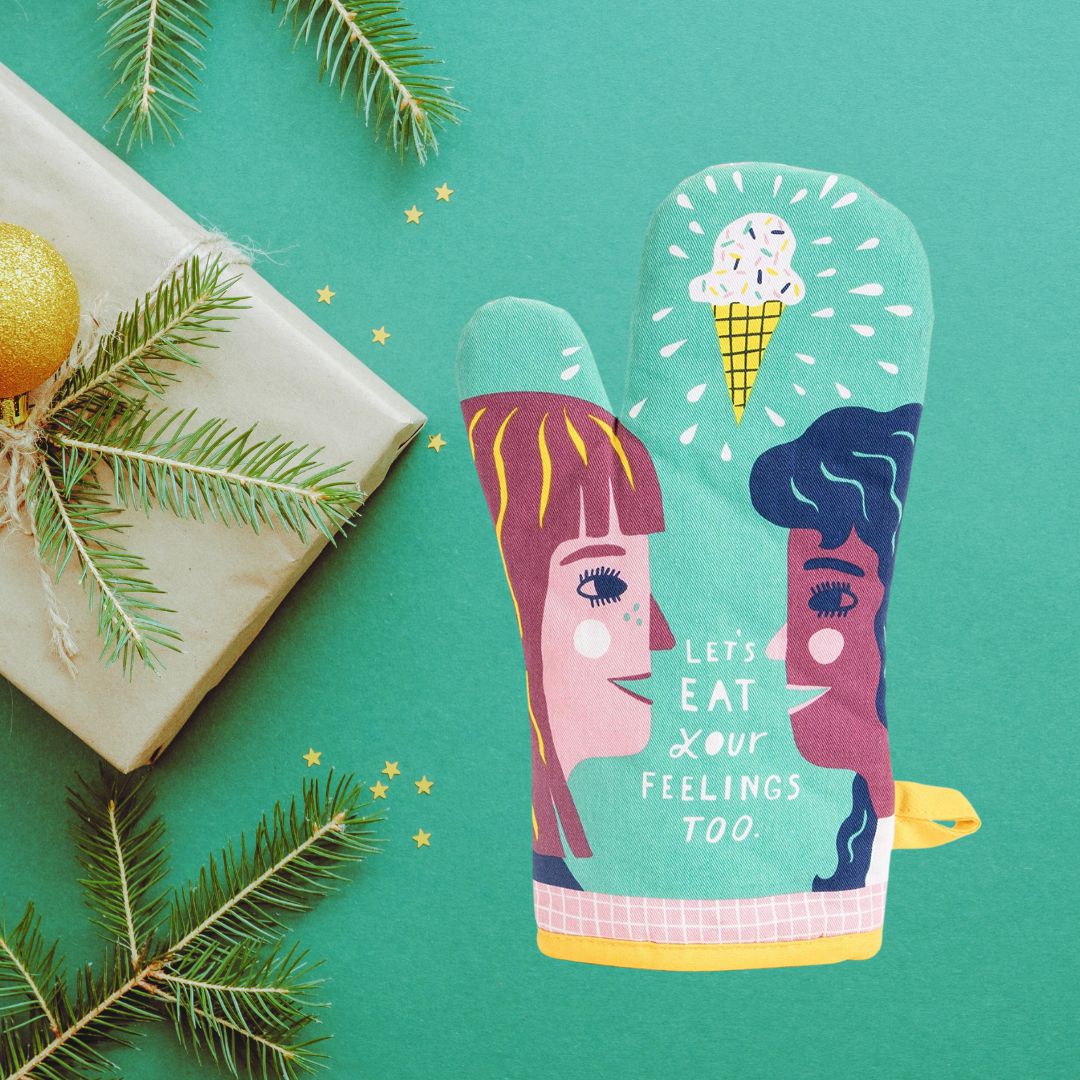 Let's Eat Your Feelings Too Oven Mitt | Couple and Ice Cream Motif | Kitchen Thermal Single Pot Holder | Gift for Her