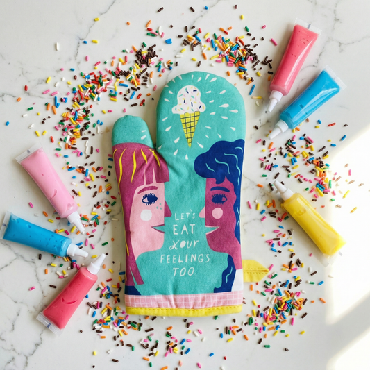 Let's Eat Your Feelings Too Oven Mitt | Couple and Ice Cream Motif | Kitchen Thermal Single Pot Holder | Gift for Her