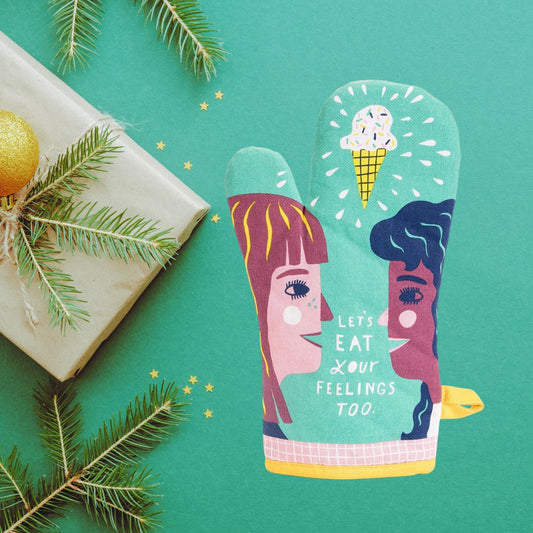 Let's Eat Your Feelings Too Oven Mitt | Couple and Ice Cream Motif | Kitchen Thermal Single Pot Holder