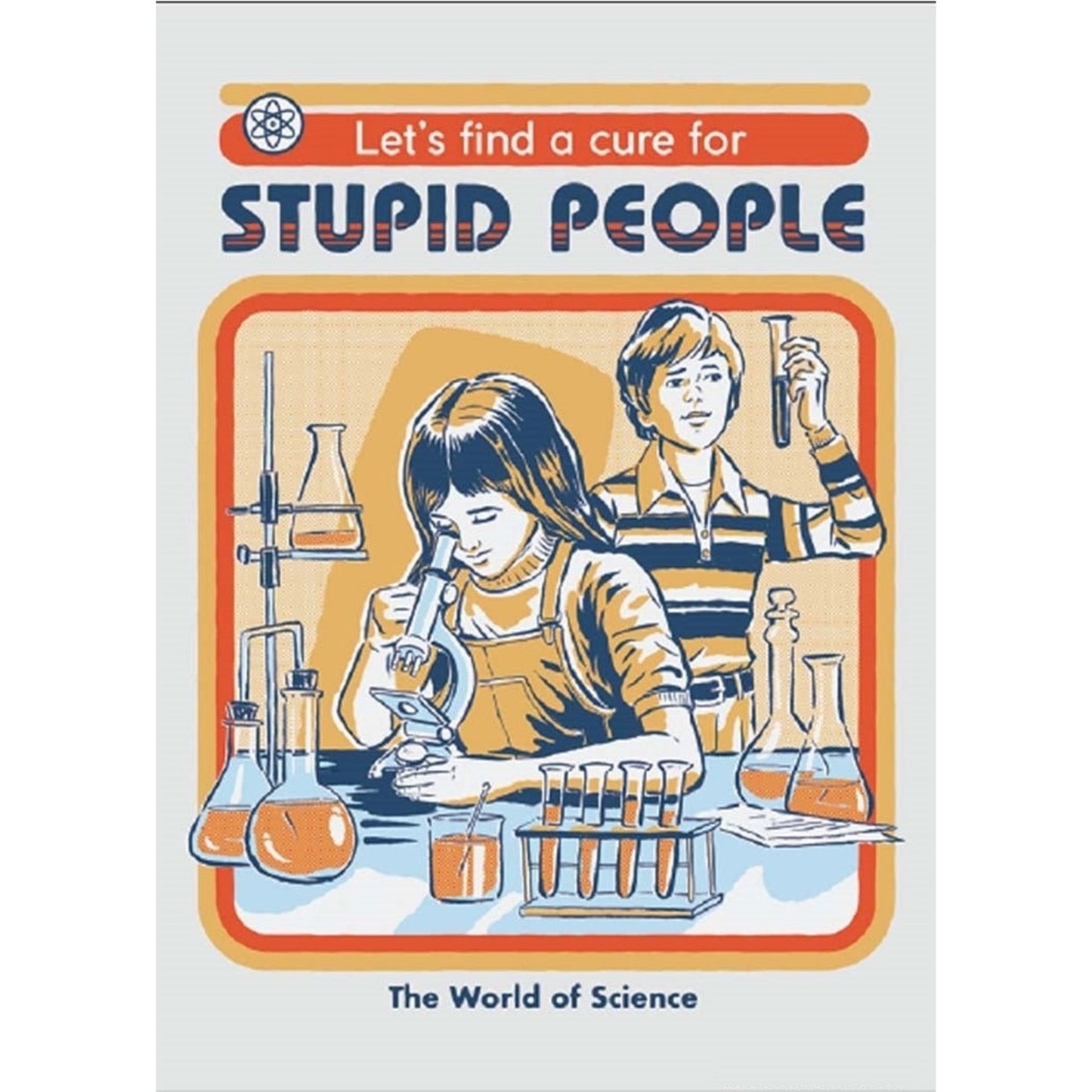 Let's Find A Cure For Stupid People Rectangular Fridge Magnet | '80s Children's Book Style Satirical Art by Steven Rhodes | 2.5" X 3.5"-Ephemera-The Bullish Store