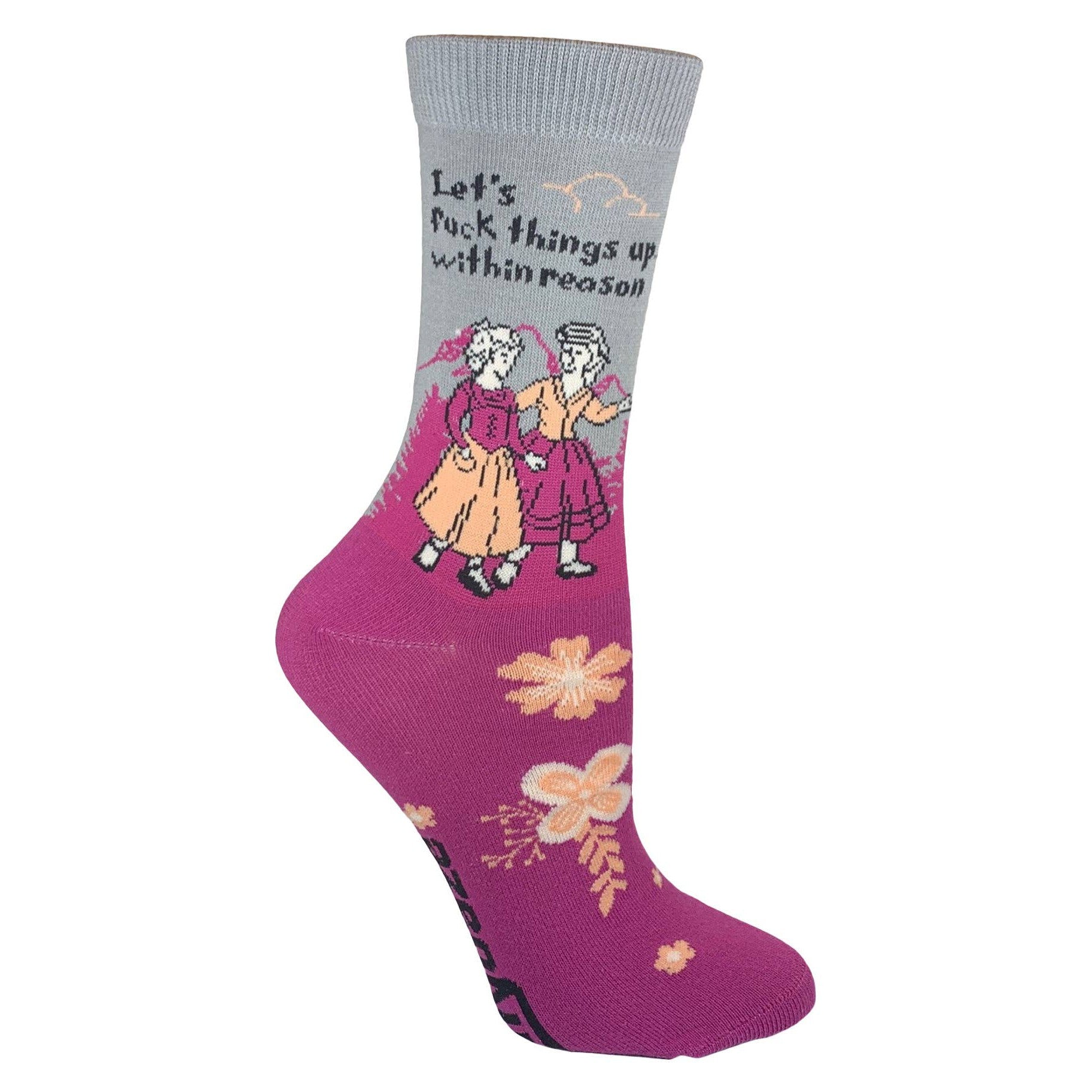 Let's Fuck Things Up...Within Reason Women's Crew Socks | Gray and Vivid Pink