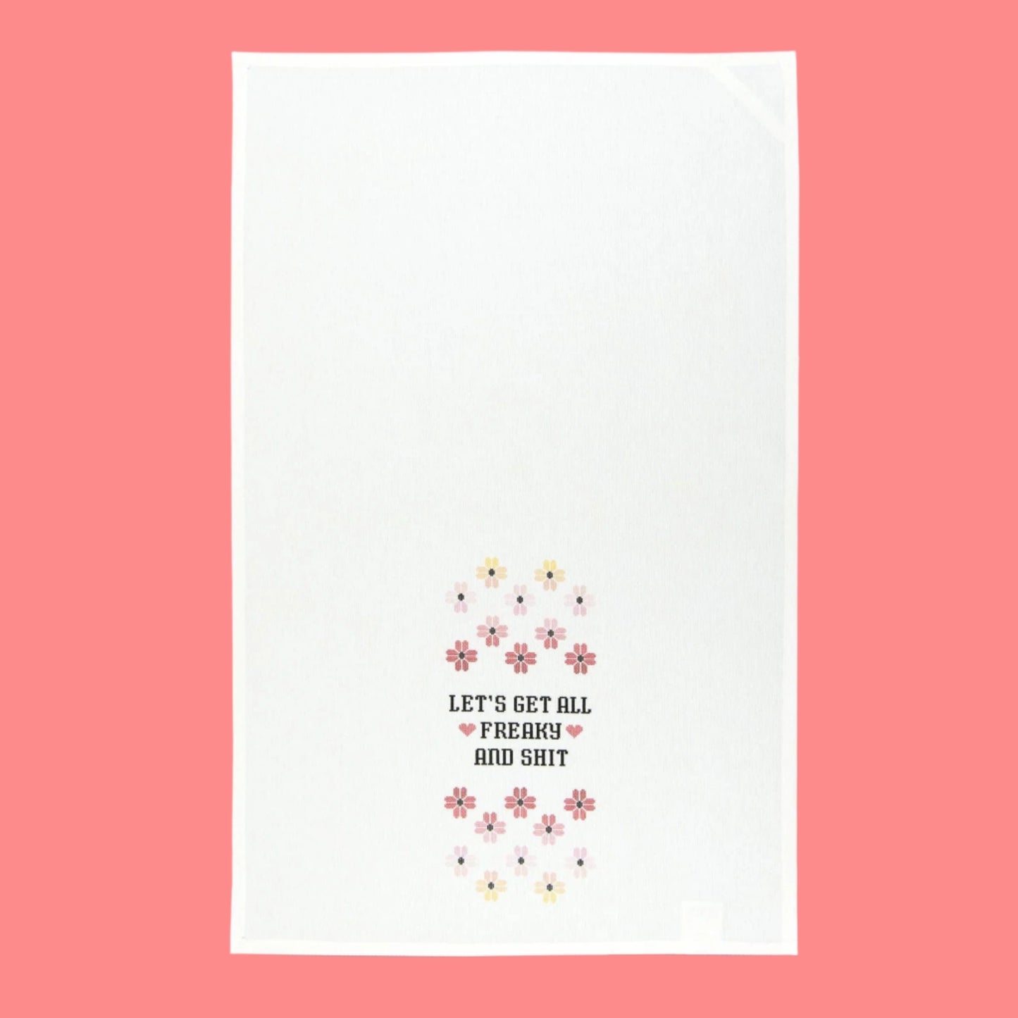 Let's Get All Freaky and Shit Cross-Stitch Print Dishtowel | Hangable Rude Funny Saying Cotton Towel