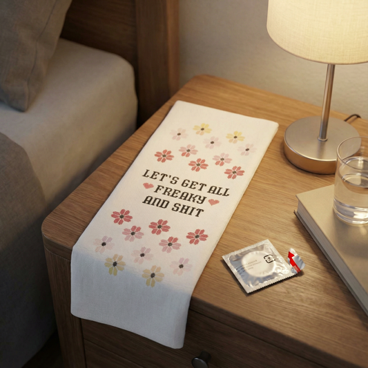 Let's Get All Freaky and Shit Cross-Stitch Print Dishtowel | Hangable Rude Funny Saying Cotton Towel